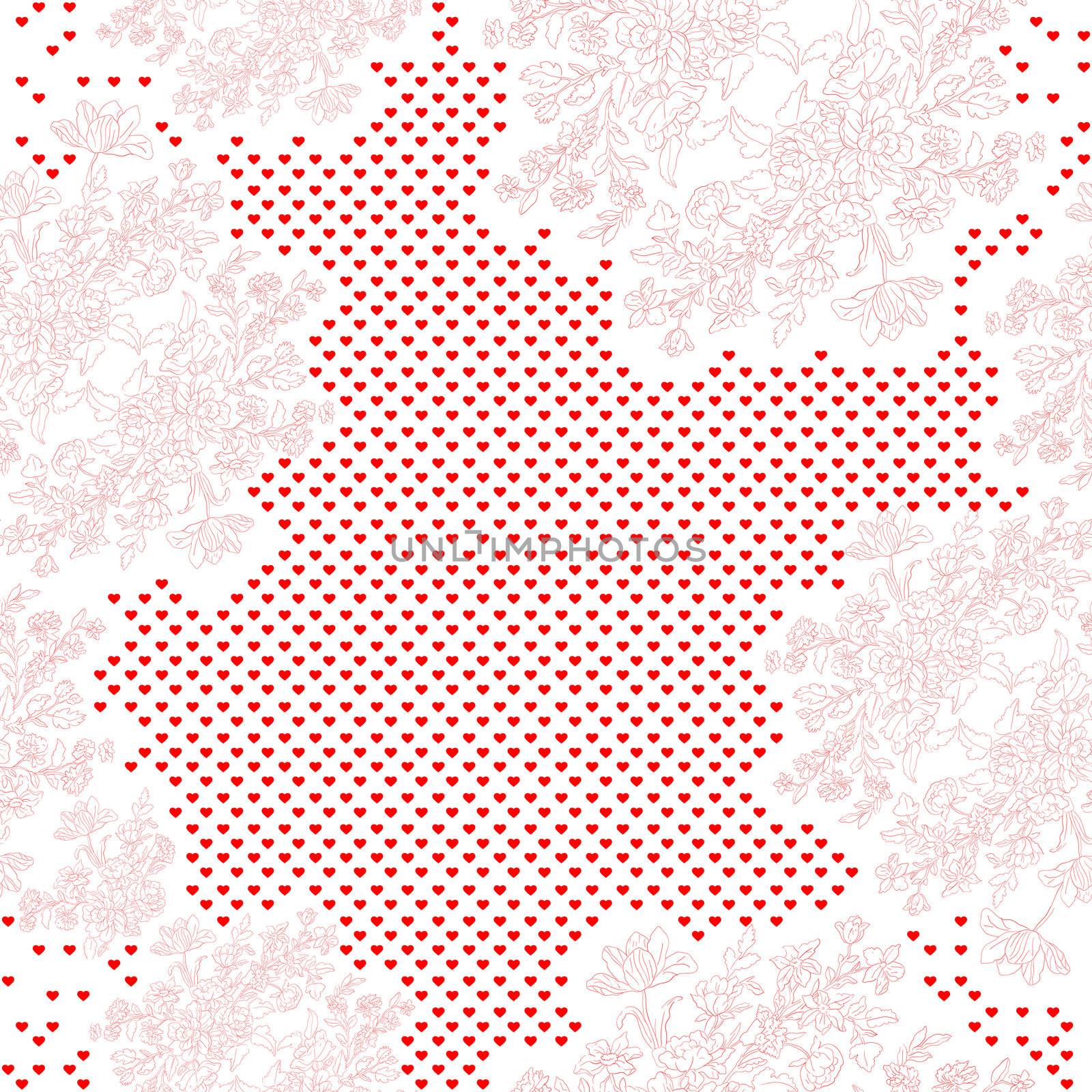 Valentine's day card pattern with hearts and flowers