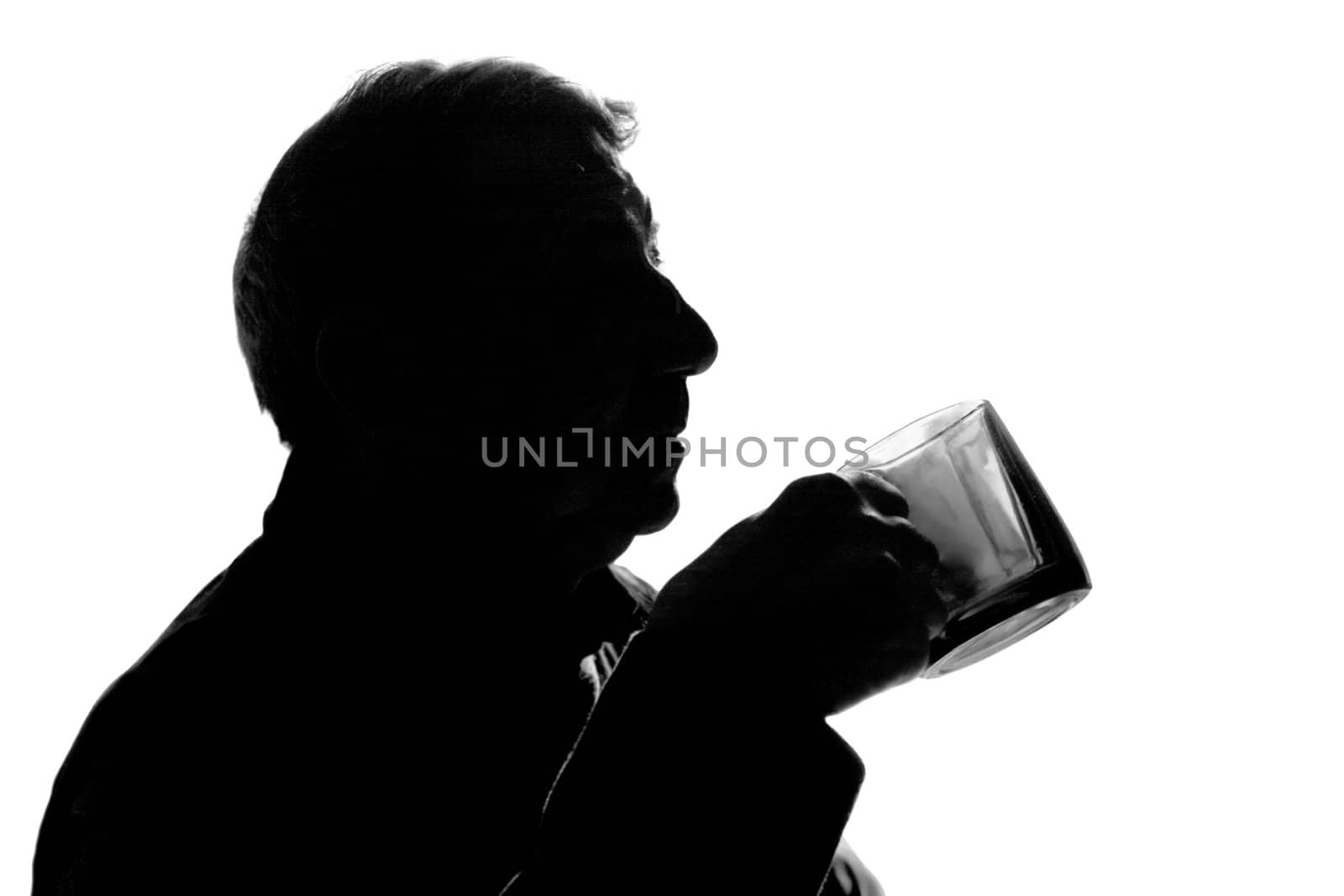 Drinking the man in a structure on a white background