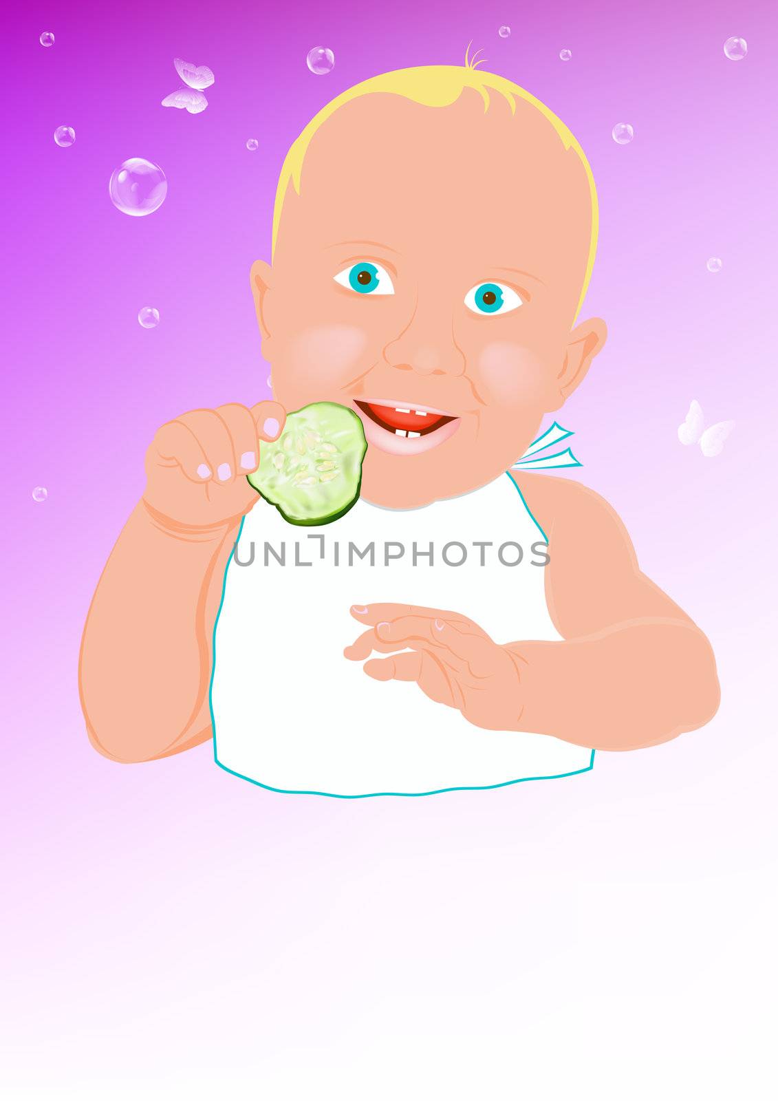 Child and fresh green young cucumber by sergey150770SV