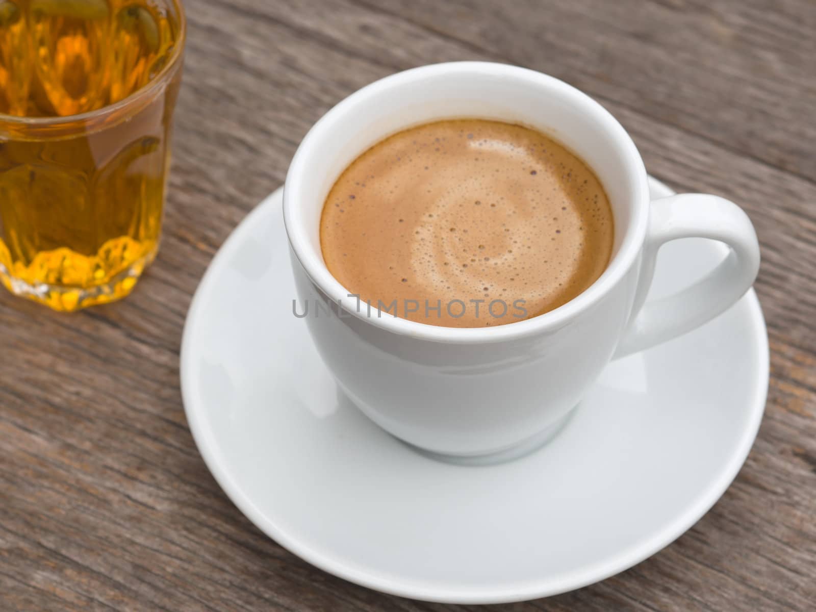 White ceramic Cup of coffee and glass of tea by nuttakit