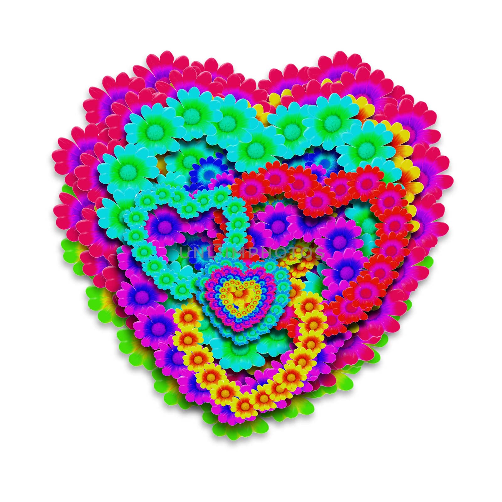 heart of flowers in bright colors isolated