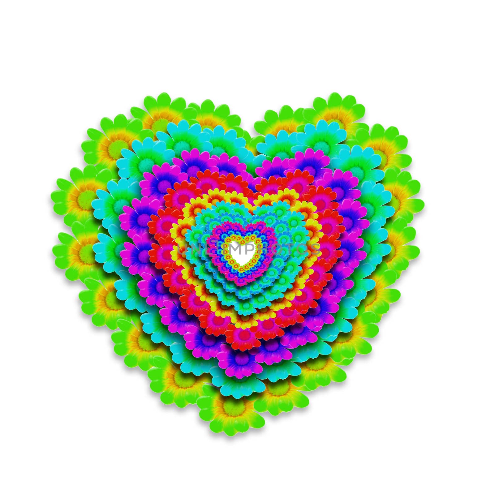 cheerful heart card flowers of many colors
