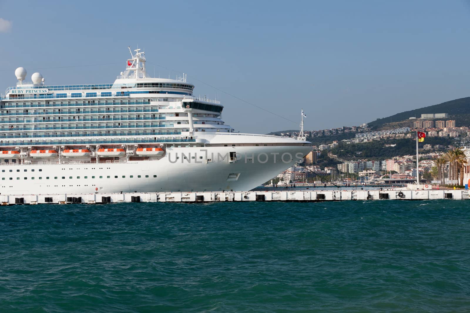 The passenger ship in port.