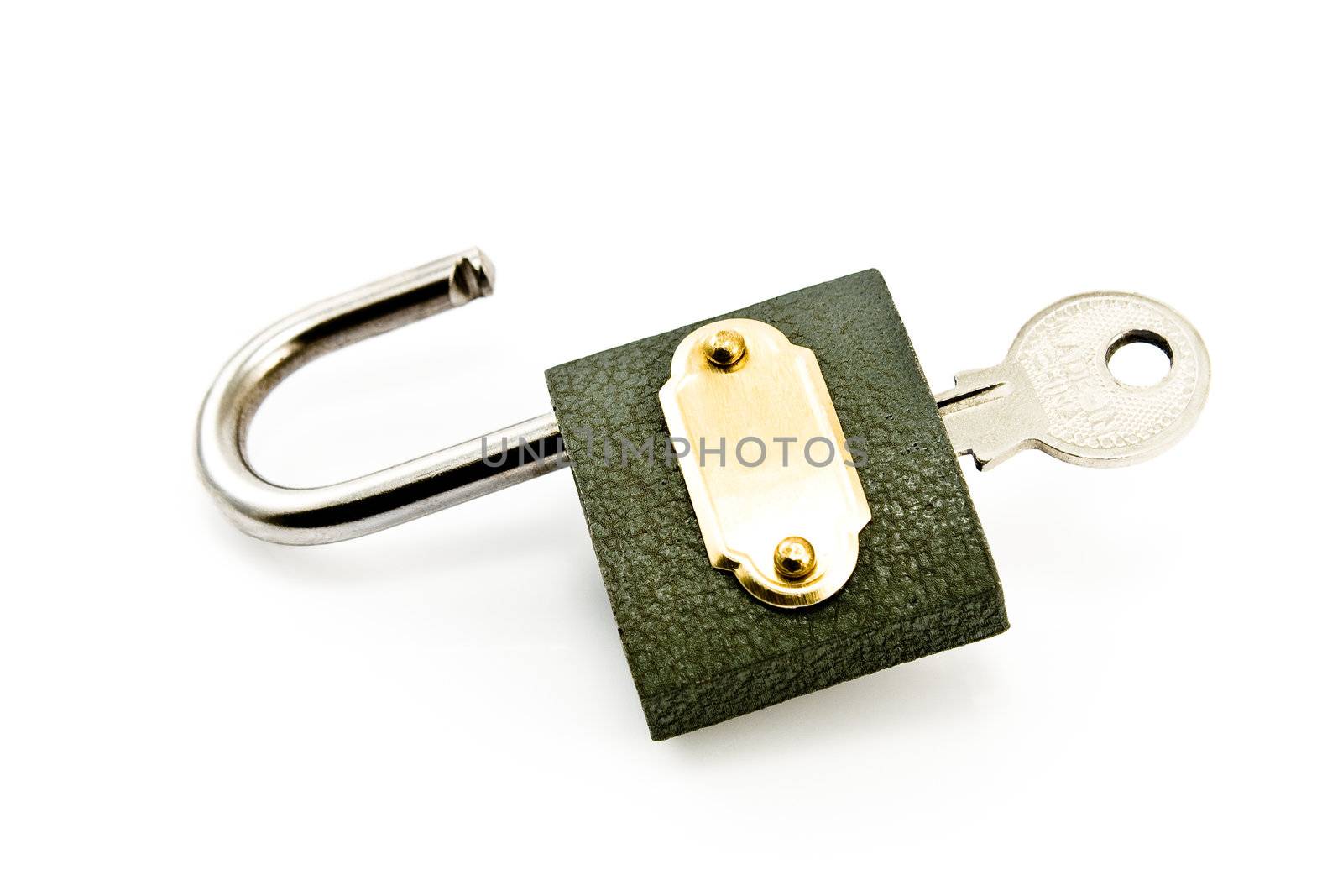 Padlock with key isolated on white