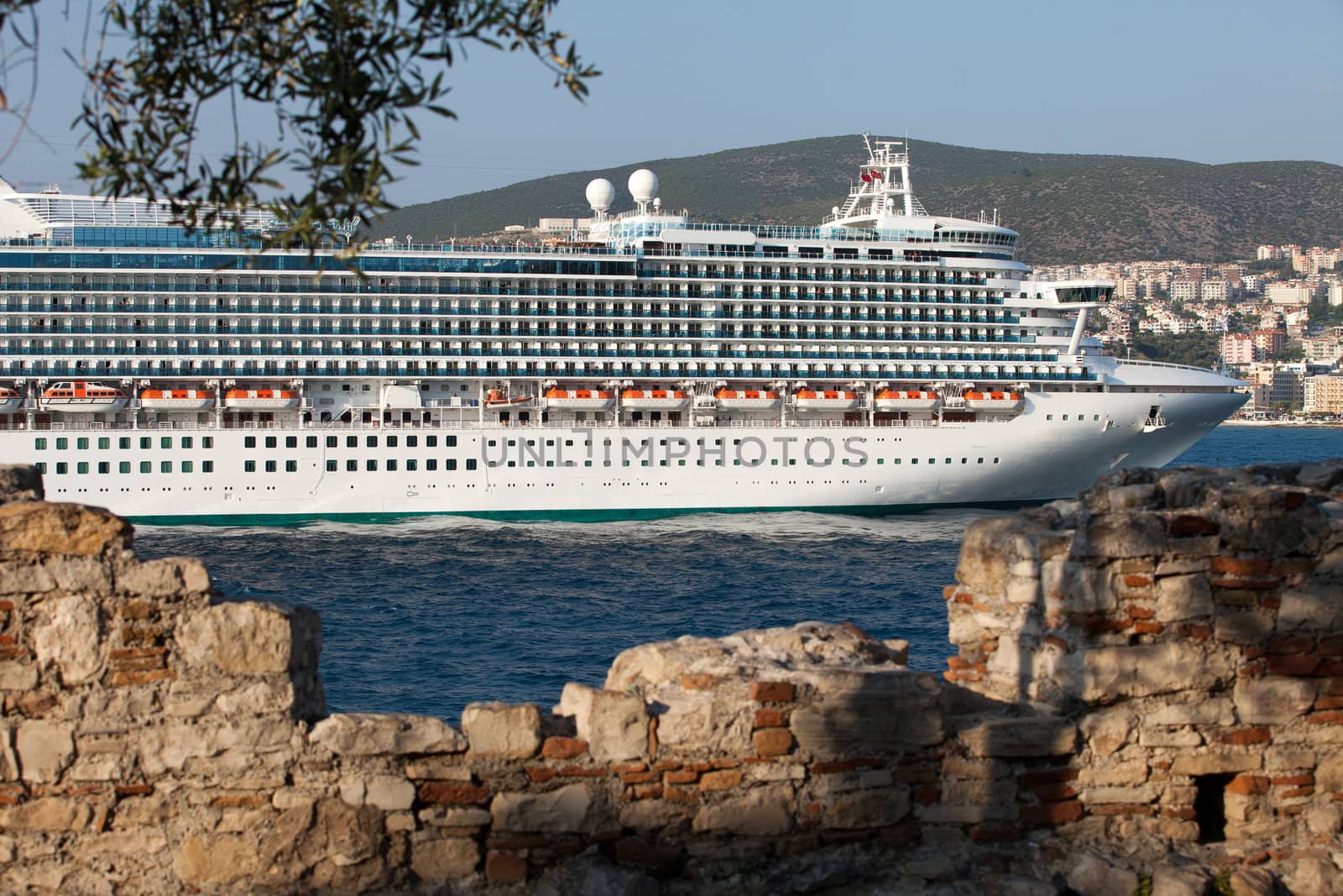 The passenger ship in port.