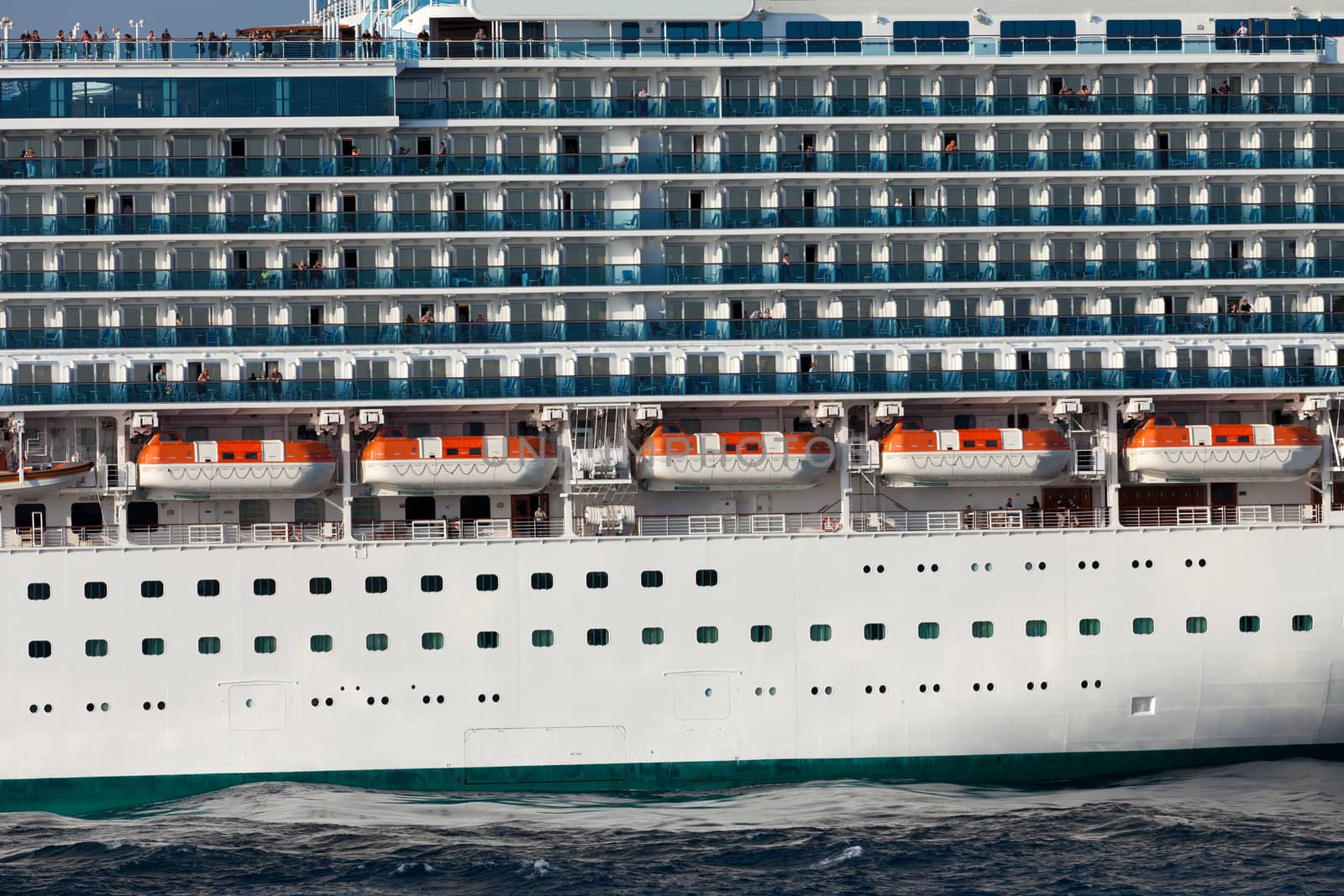 The passenger ship in port.