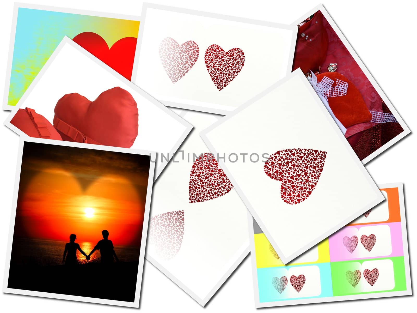 Heart collage on white background