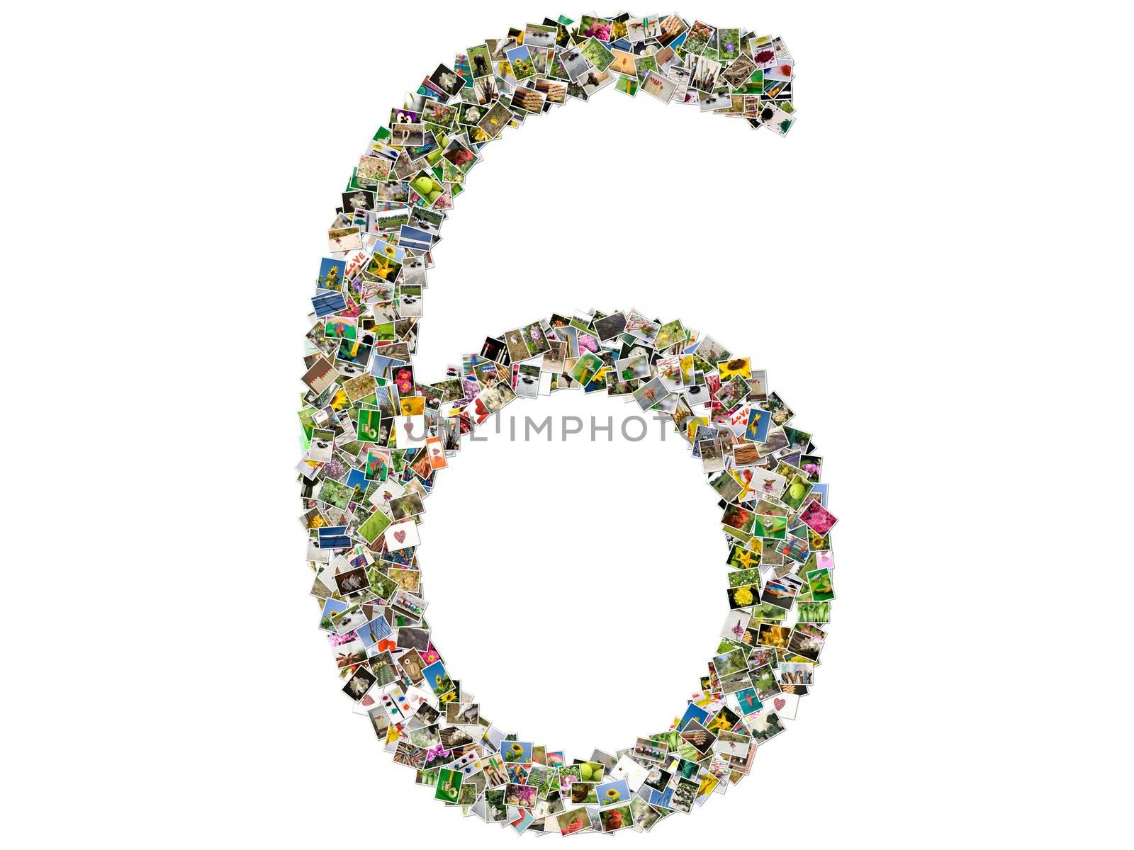 Numbe six photo collage isolated on a white background
