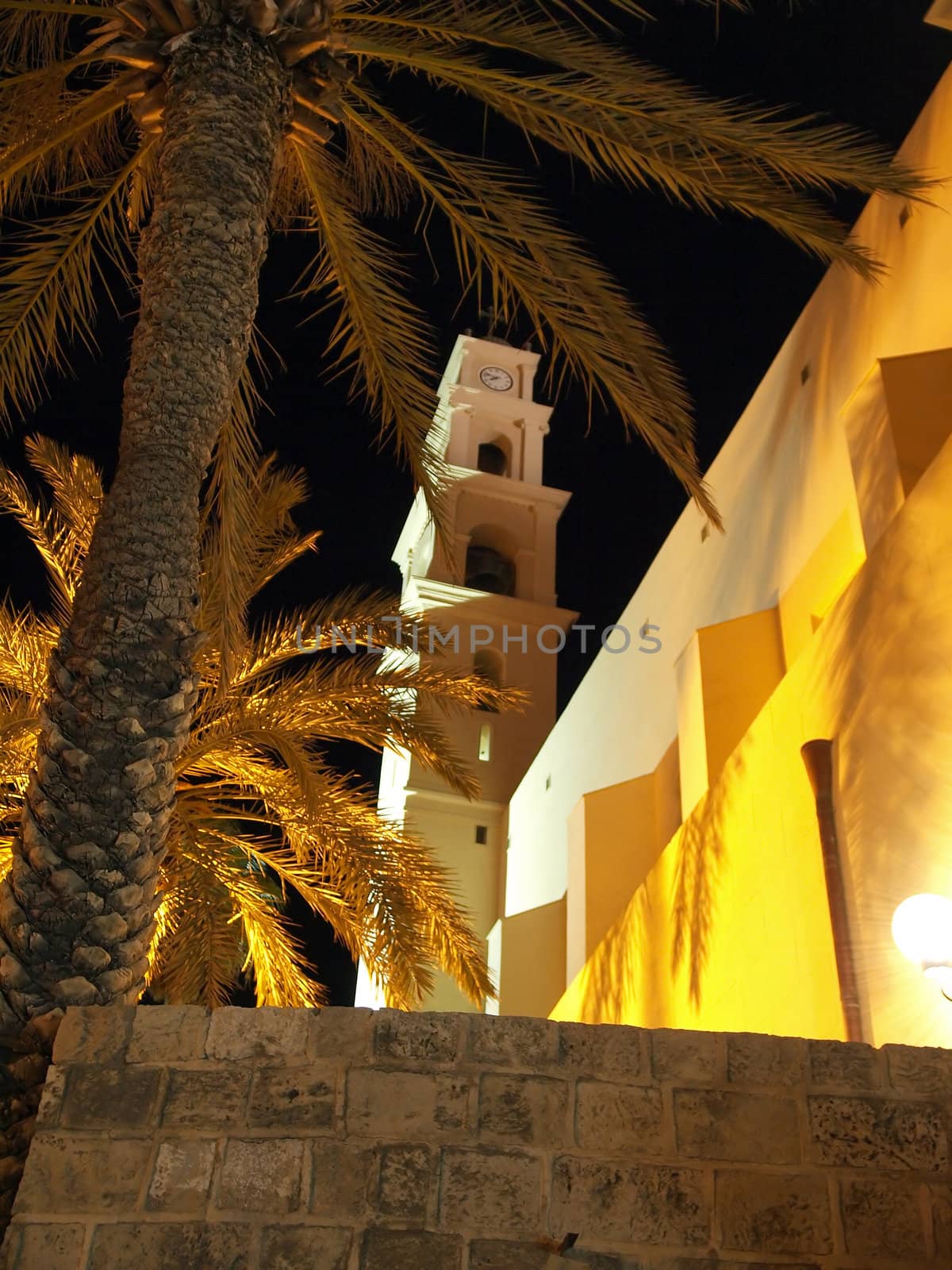 Night view of a Church in Old Jaffa Tel Aviv Israel