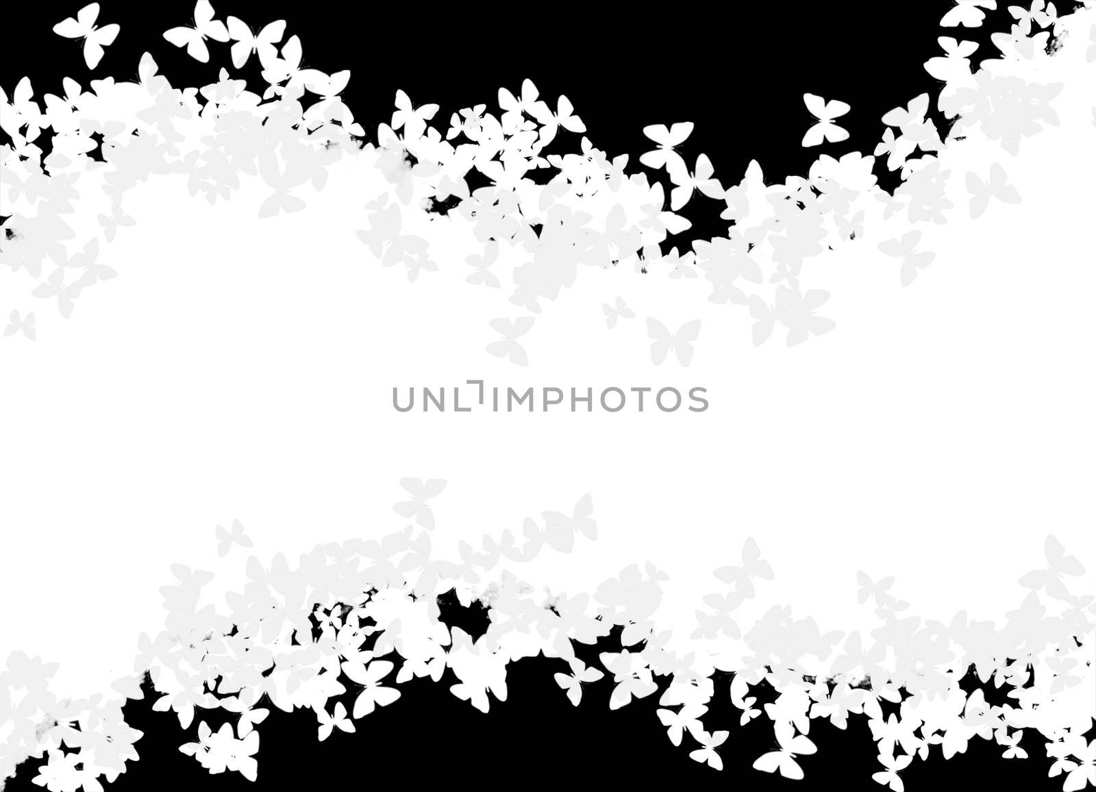 A page layout with butterfly silhouettes in black and white.