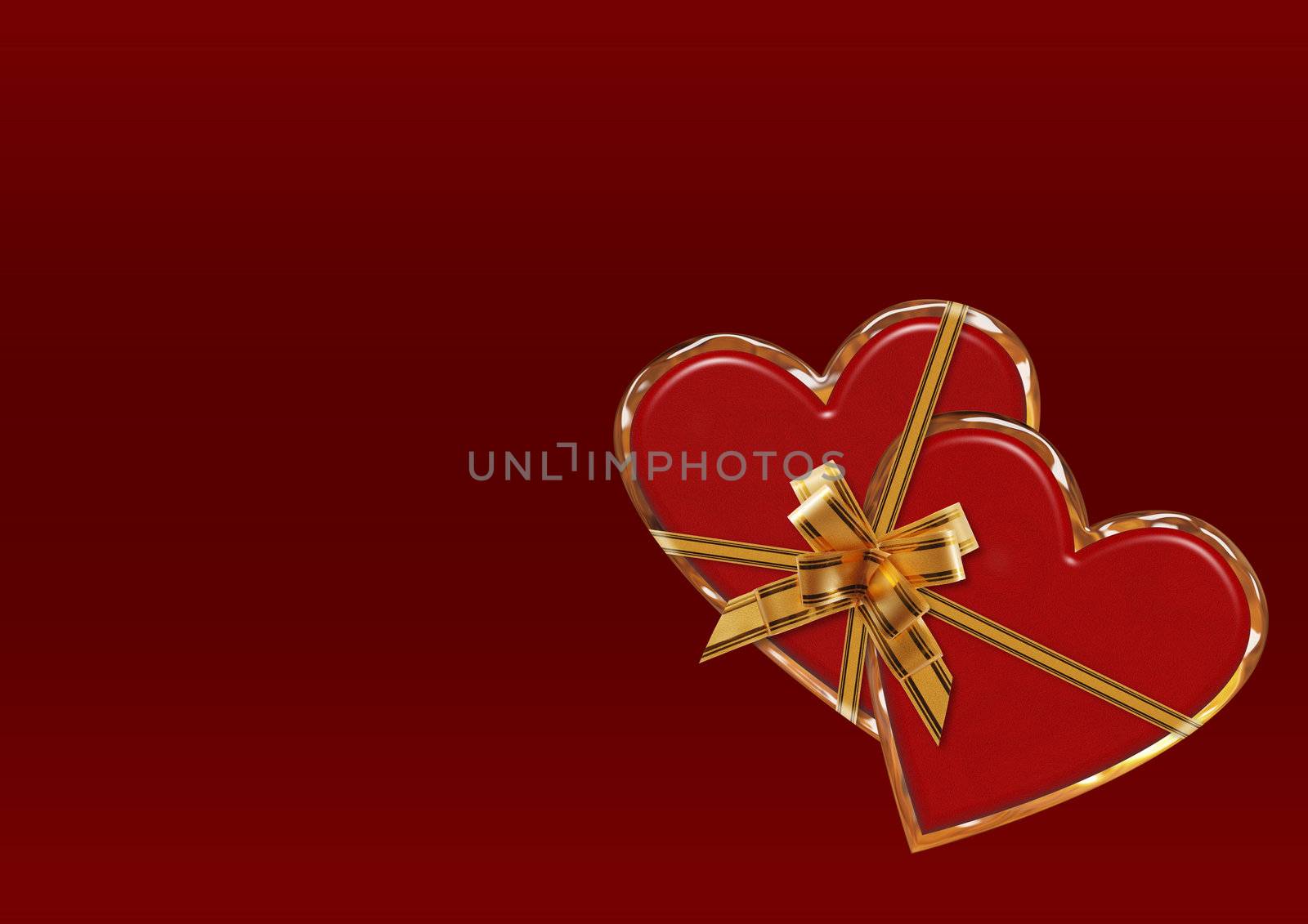 Card Valentine. A composition from two ������ on a red background with gold inserts