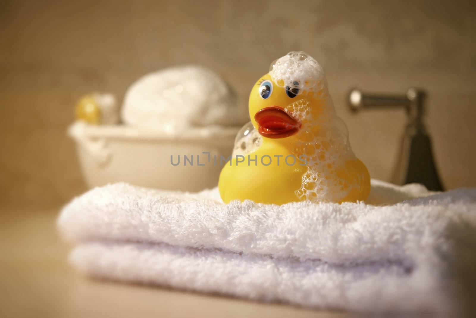 Bath time with soap and rubber ducky