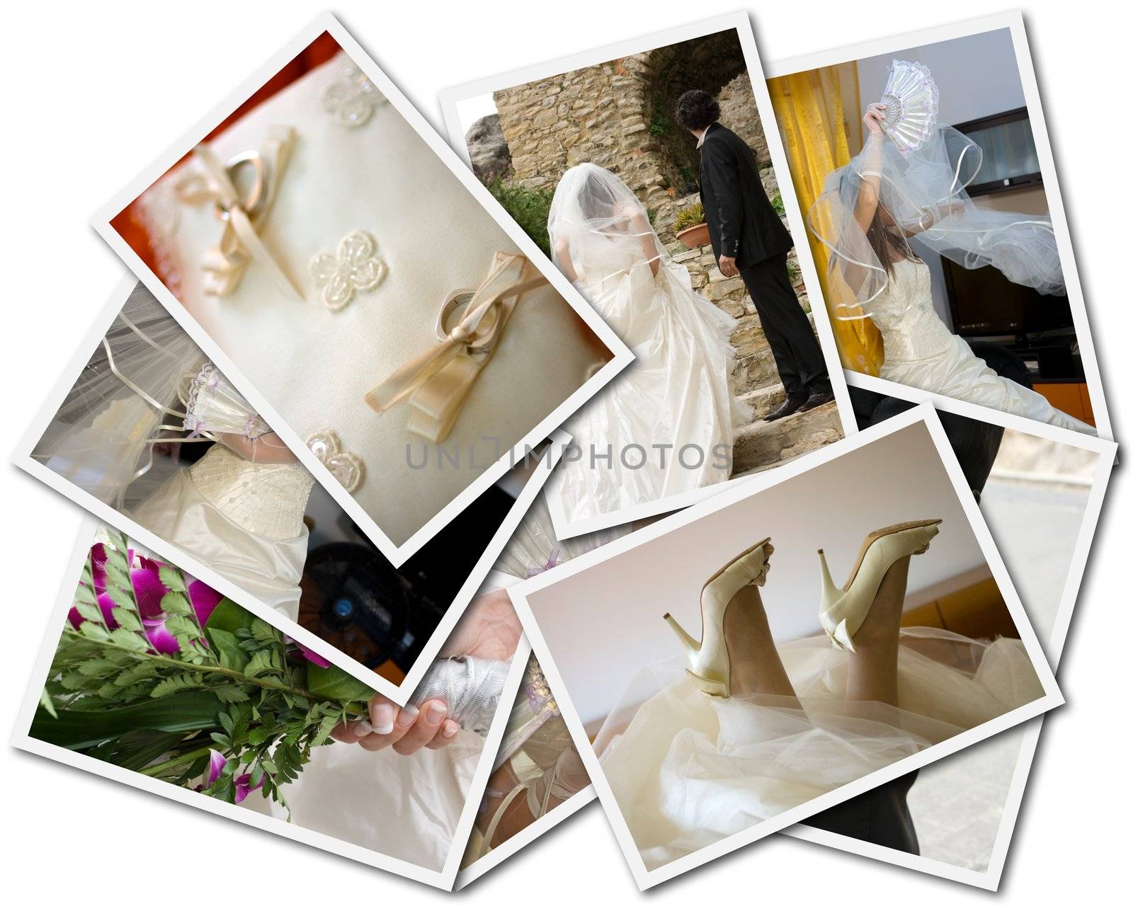 Wedding collage, photos collage isolated on a white background