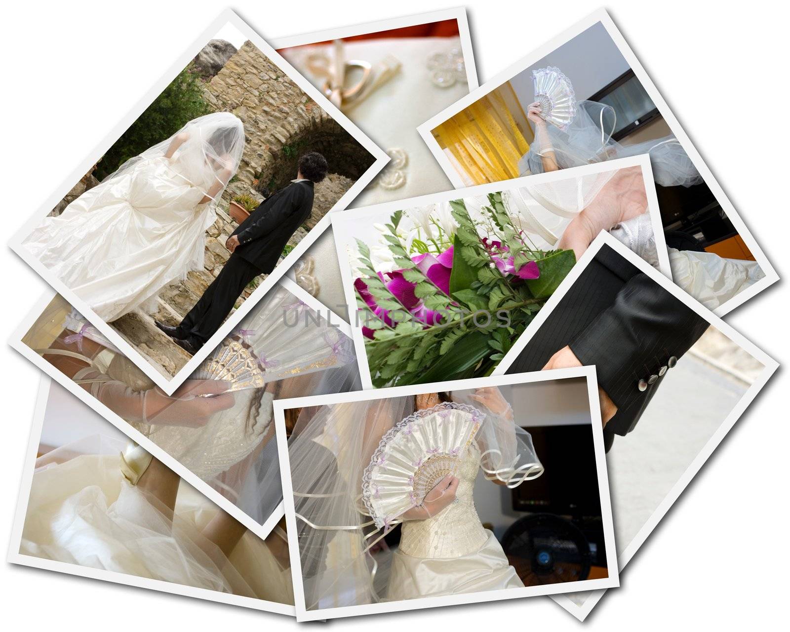 Wedding collage, photos collage isolated on a white background