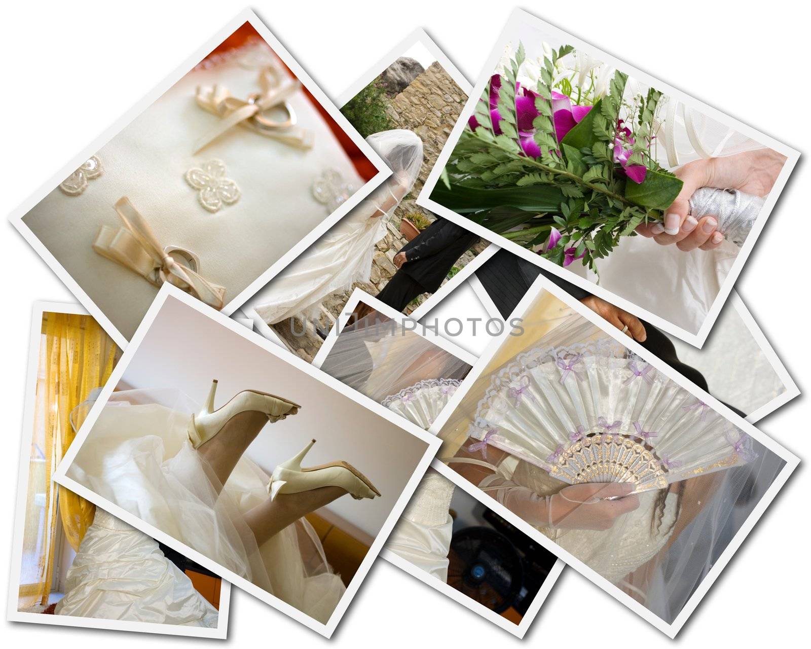 Wedding collage, photos collage isolated on a white background