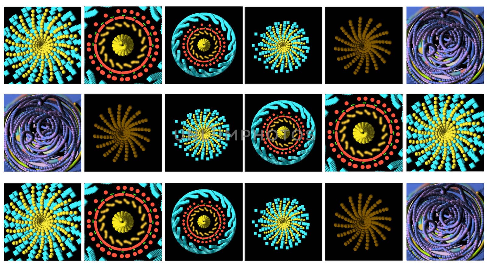 A lot of spiral shapes
