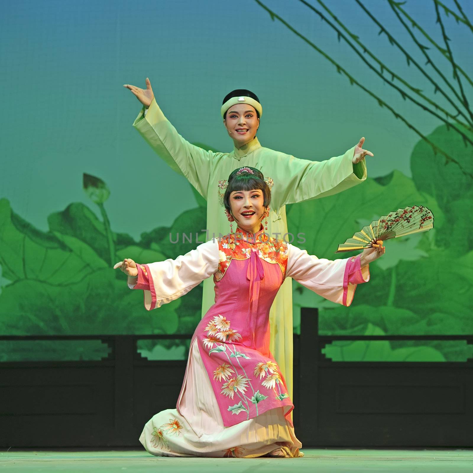 CHENGDU - JUN 3: chinese Yue opera performer make a show on stage to compete for awards in 25th Chinese Drama Plum Blossom Award competition at Experimental theater.Jun 3, 2011 in Chengdu, China.
Chinese Drama Plum Blossom Award is the highest theatrical award in China.