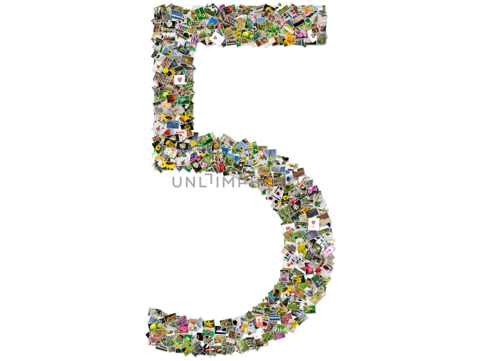 Number five, photo collage isolated on a white background