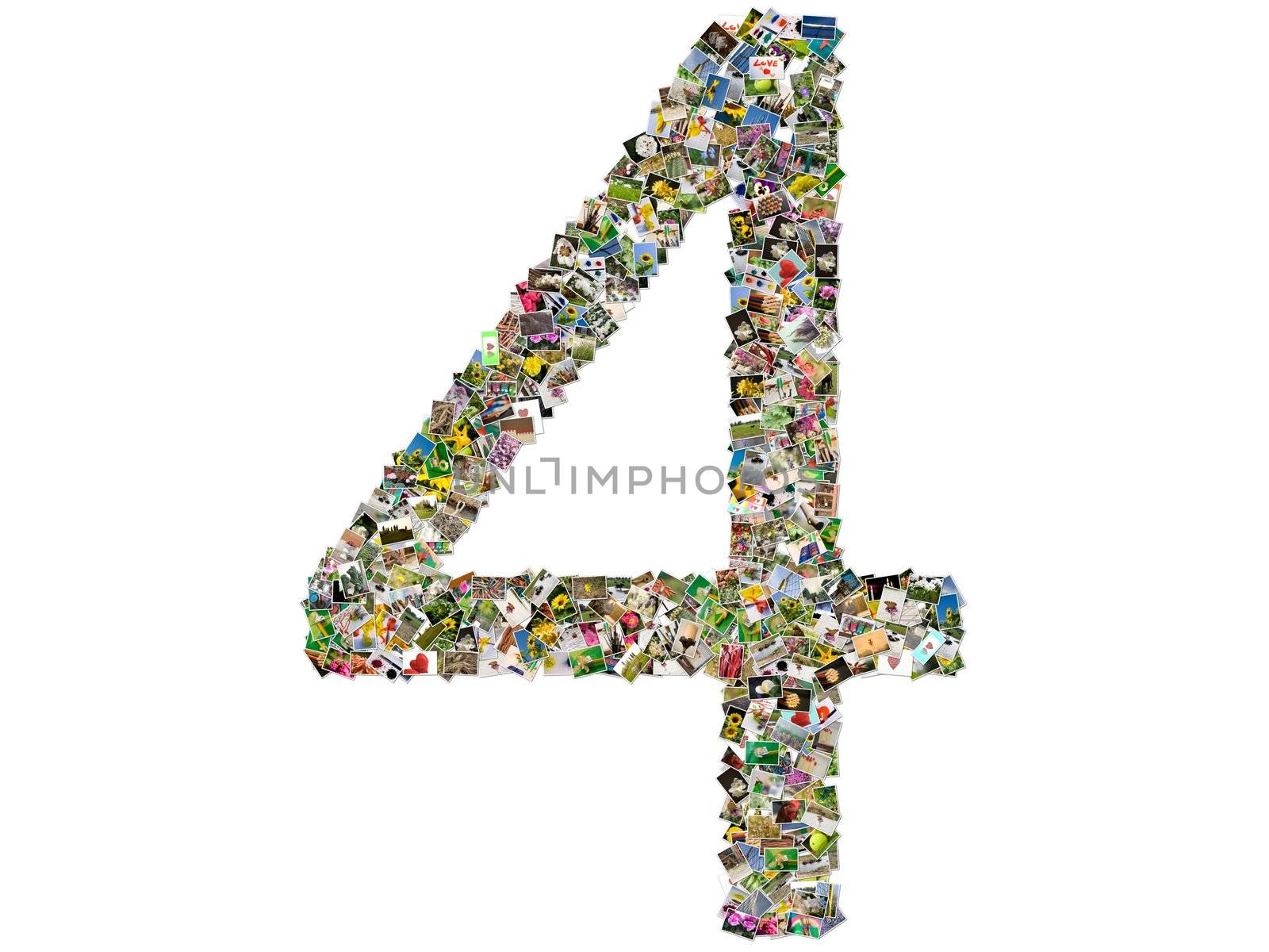 Number four, photo collage isolated on a white background