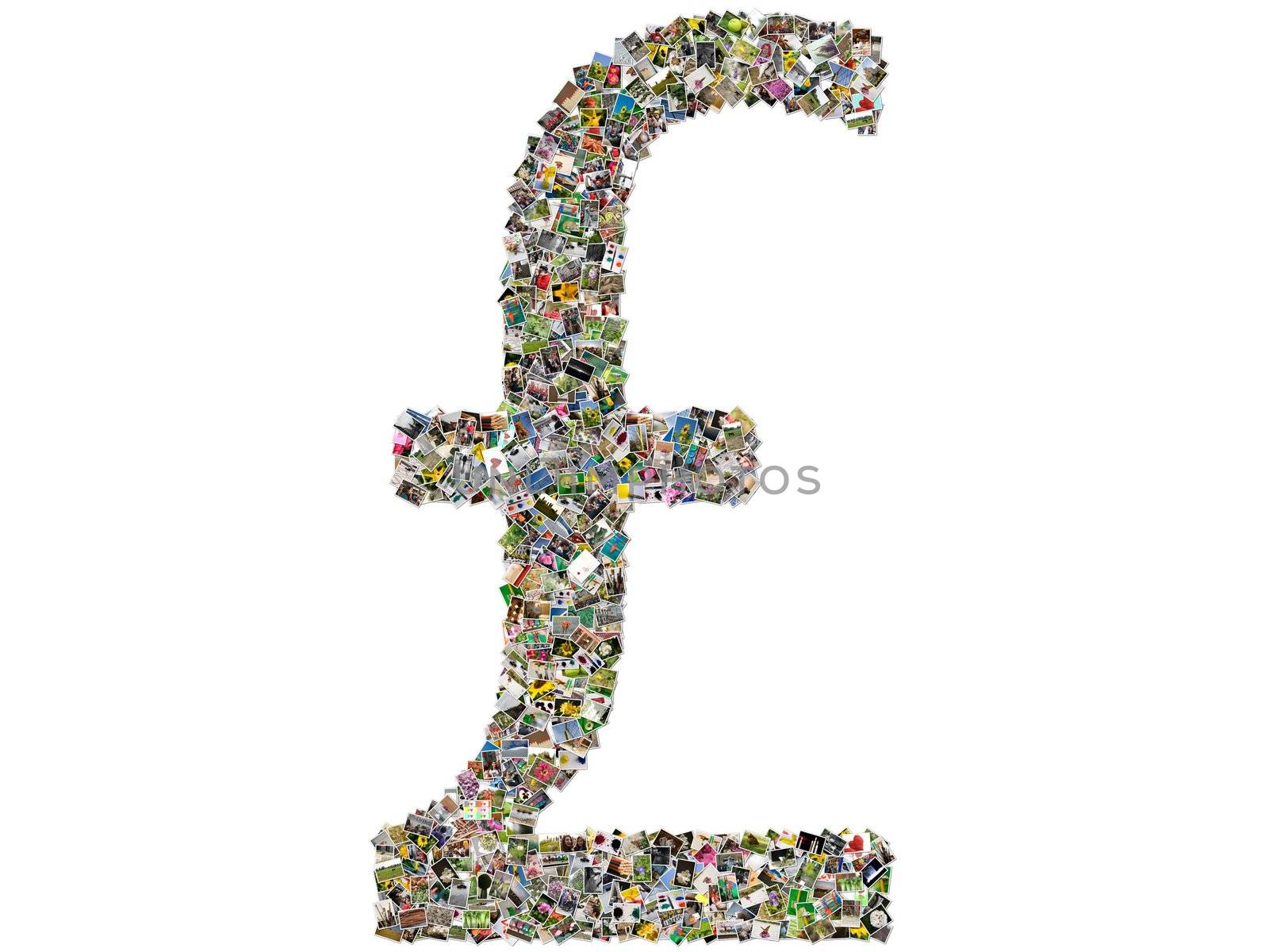 Photo collage of Pound symbol on white