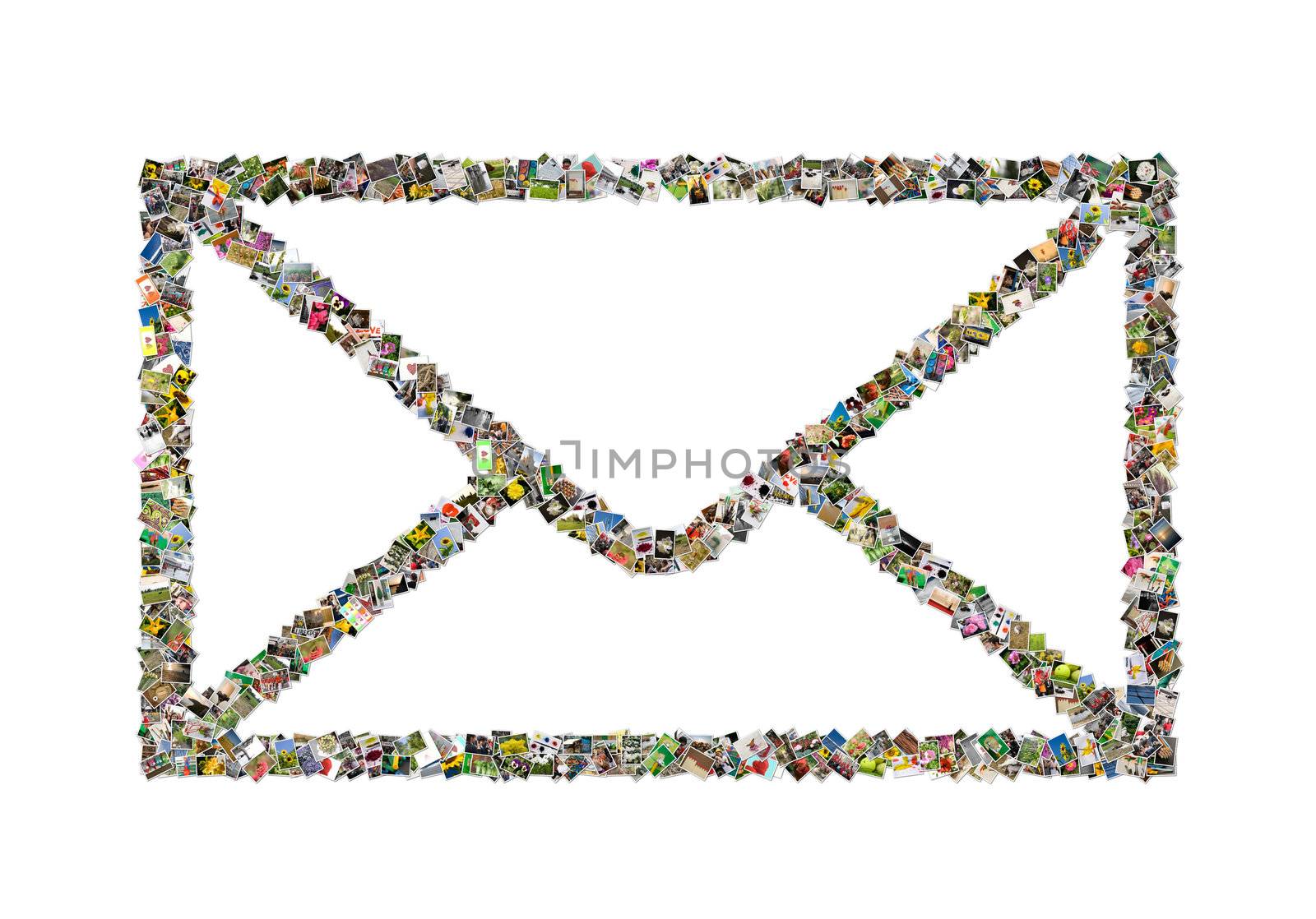 Envelope, collage of photos on white