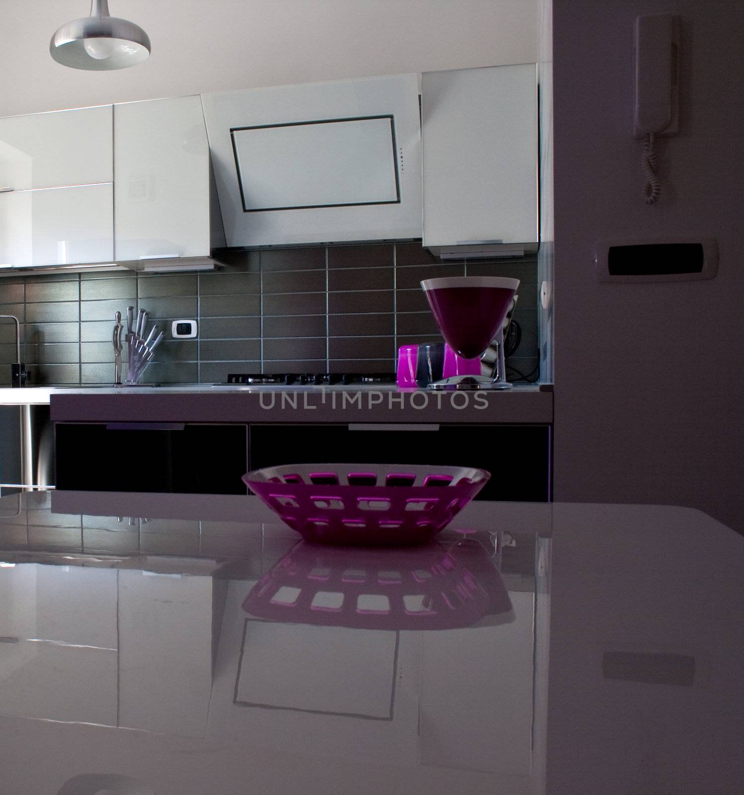 Black and white kitchen and dining room