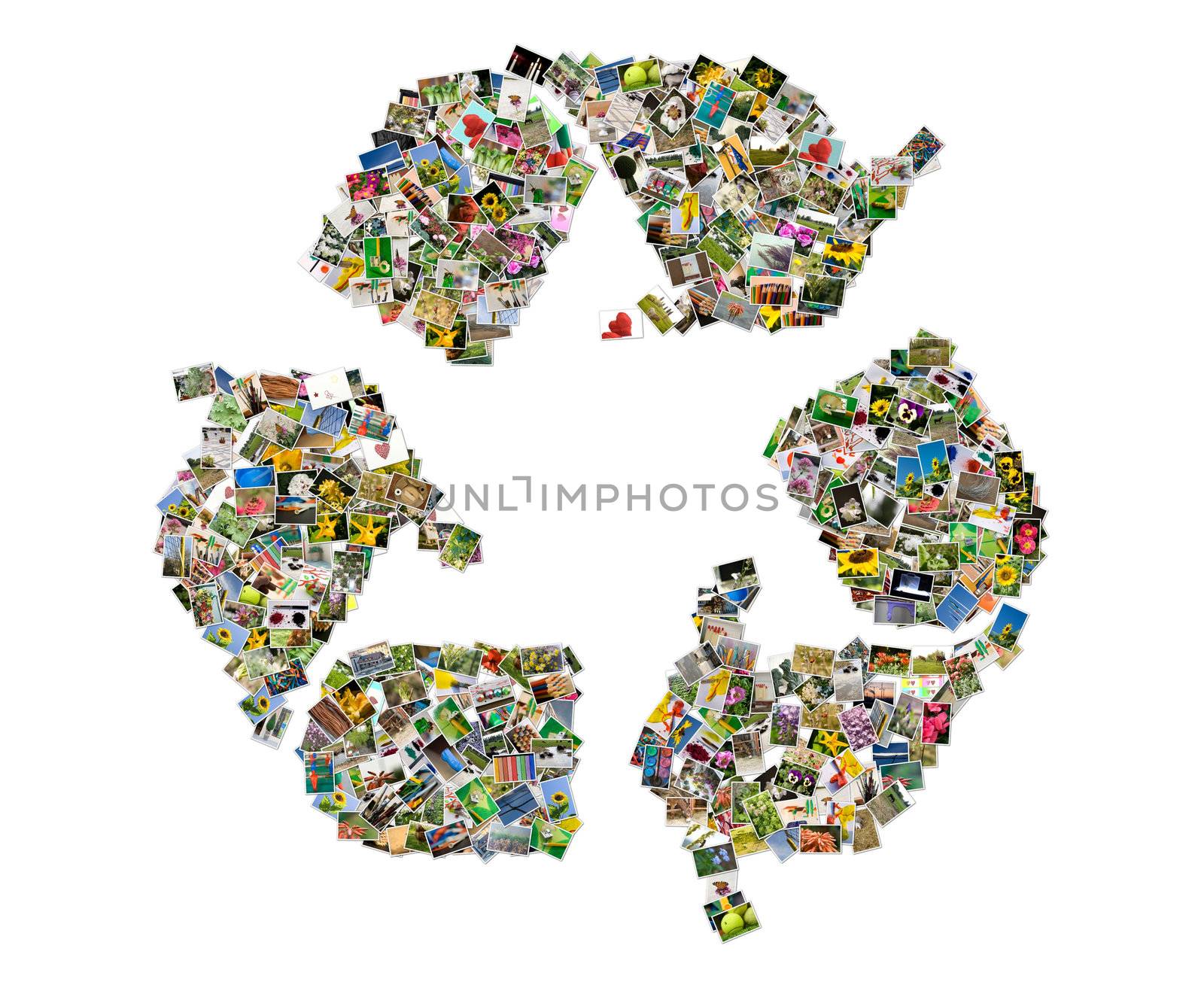 Recycling sign, photo collage isolated on a white background