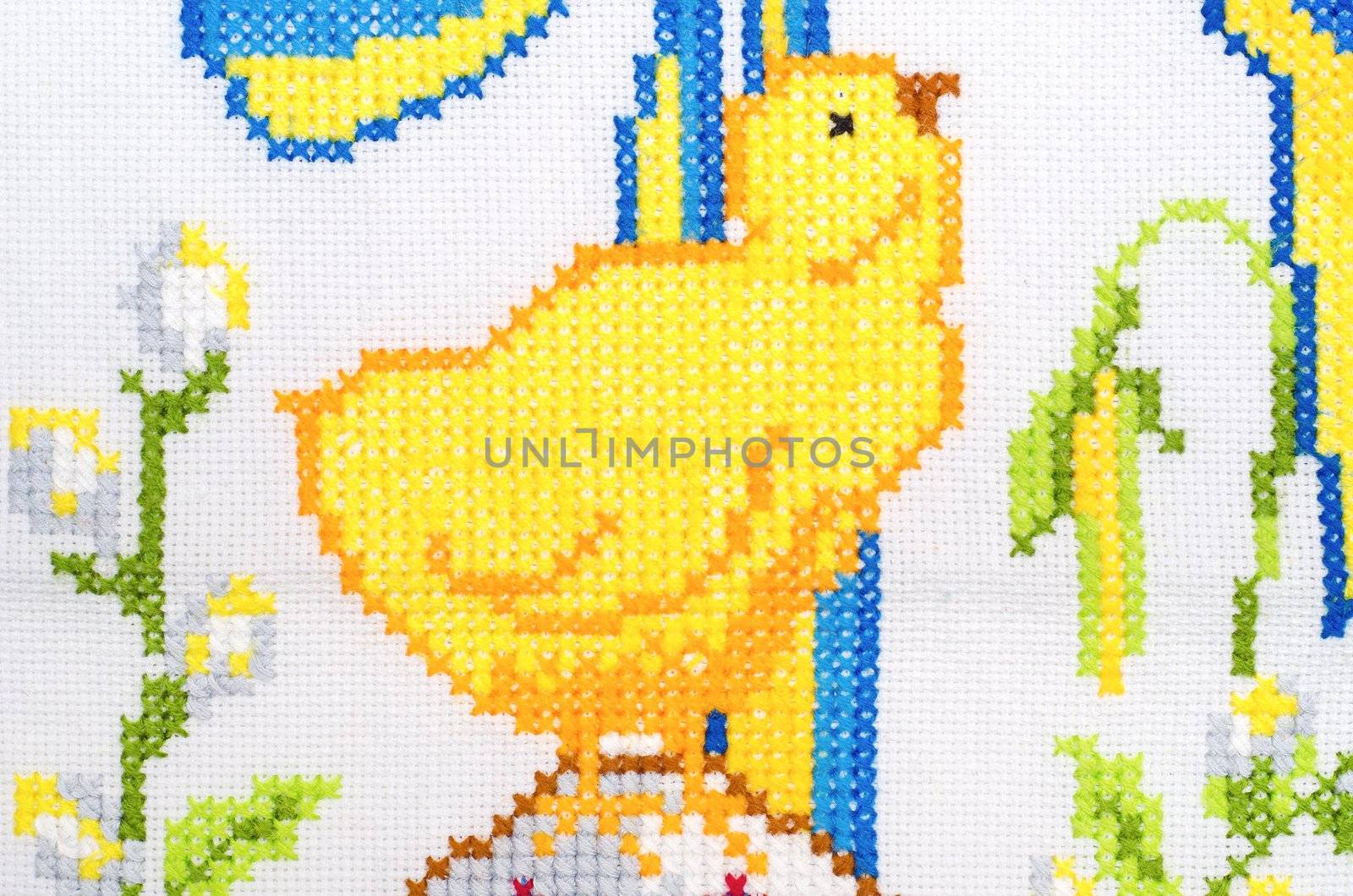 chicken as embroidered good by cross-stitch pattern