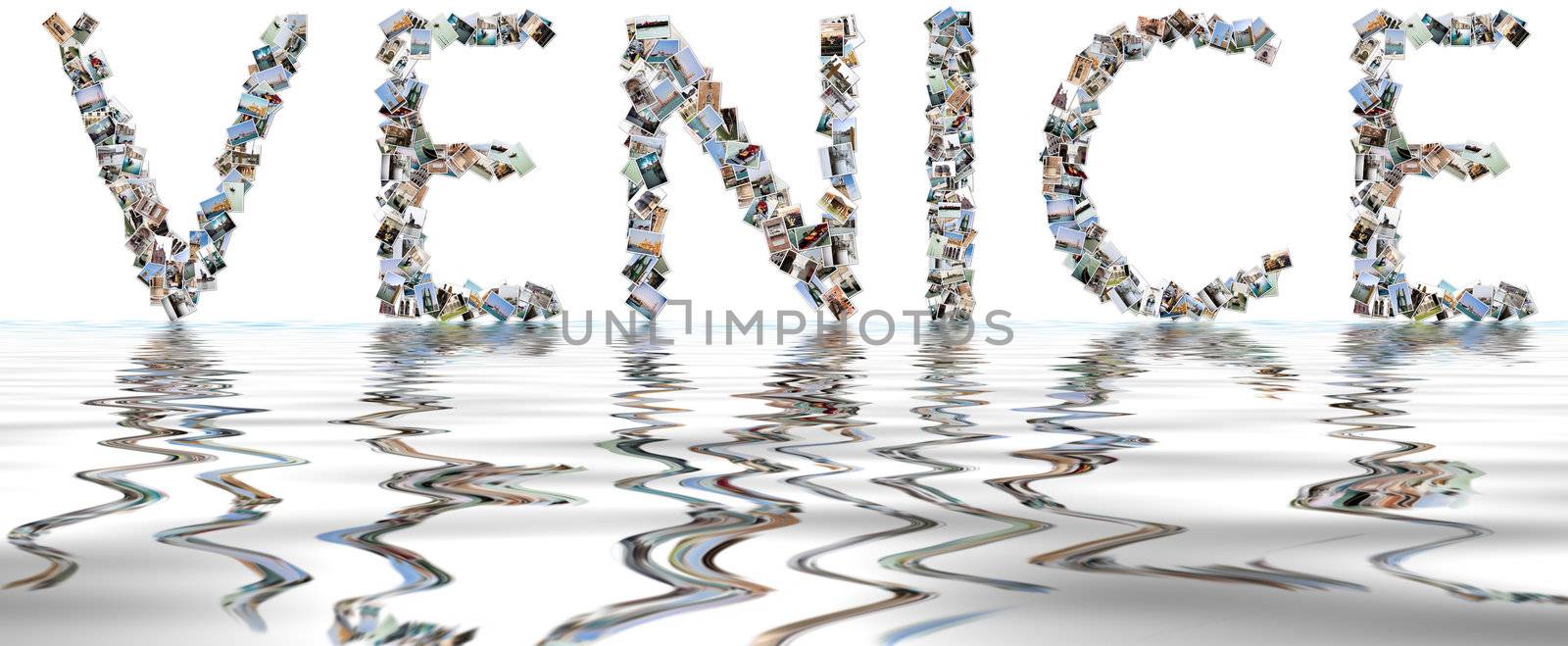 Venice word, Photo collage isolated on a white background