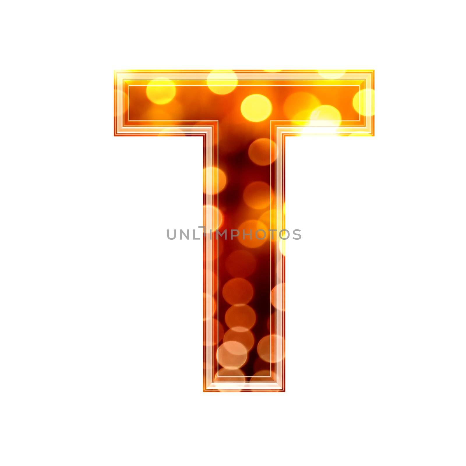 3d letter with glowing lights texture - T