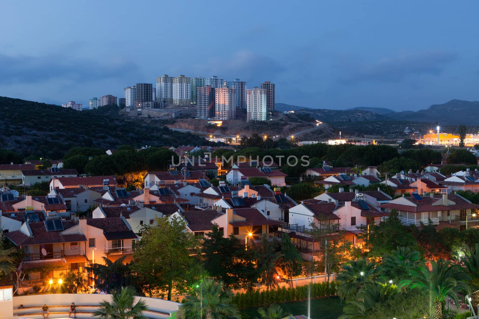 panoramic view to modern buildings under construction 