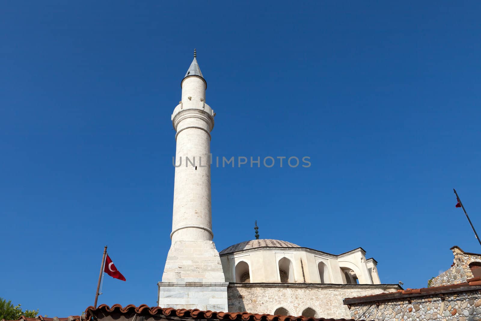 A minaret of a mosque in Kusadasi. Turkey