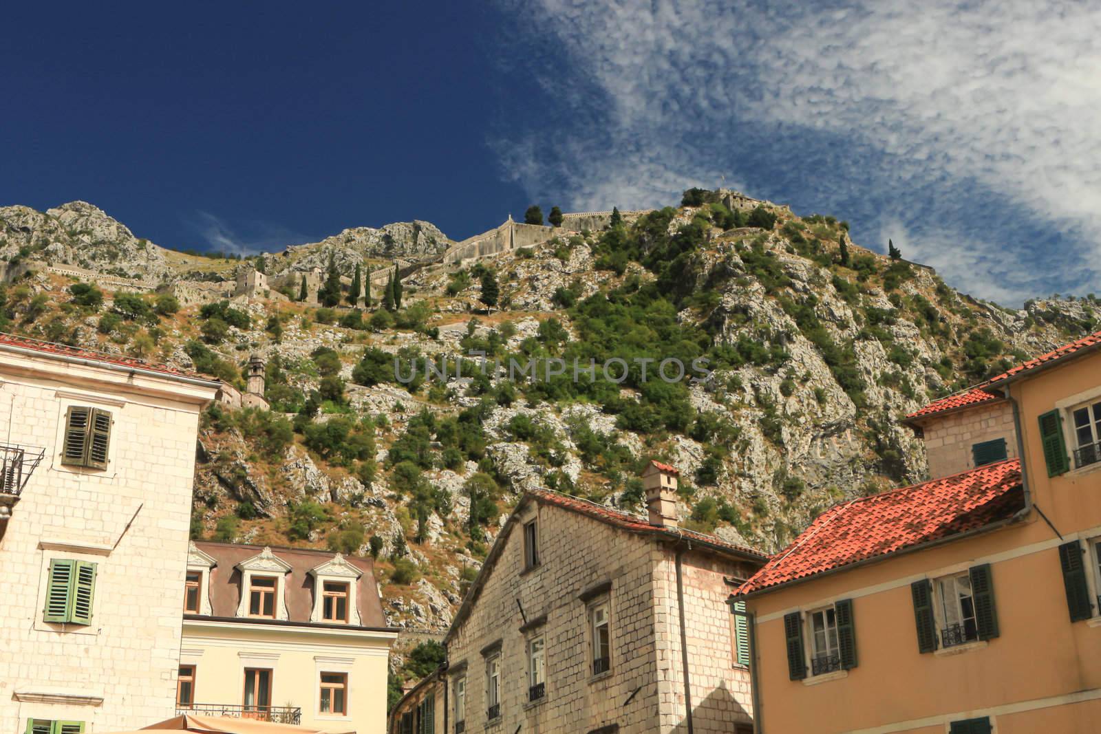 Kotor Medievil old town and fortress on a mountain