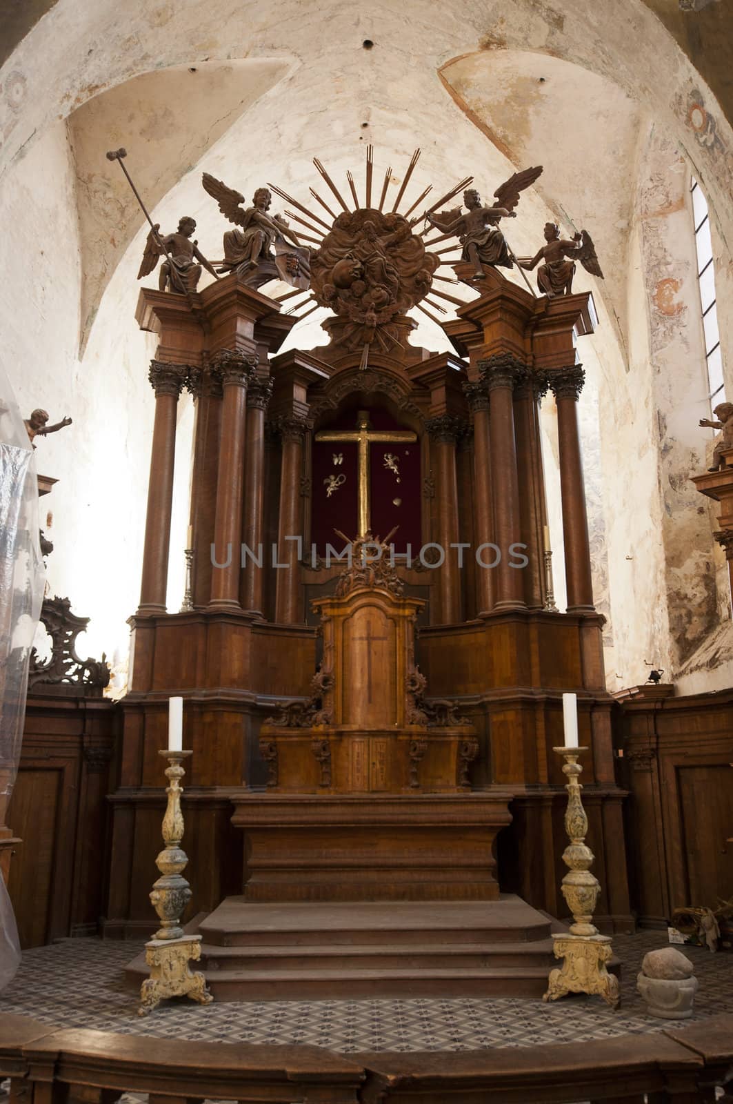 Wooden altar in the Church of Bernardines in Vilnius - capital of Lithuania