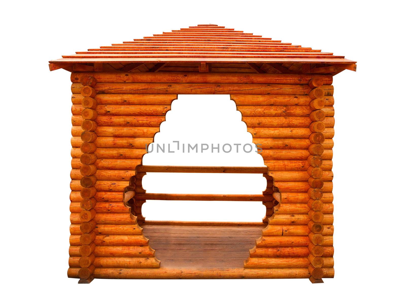 close-up wooden summerhouse, isolated on white