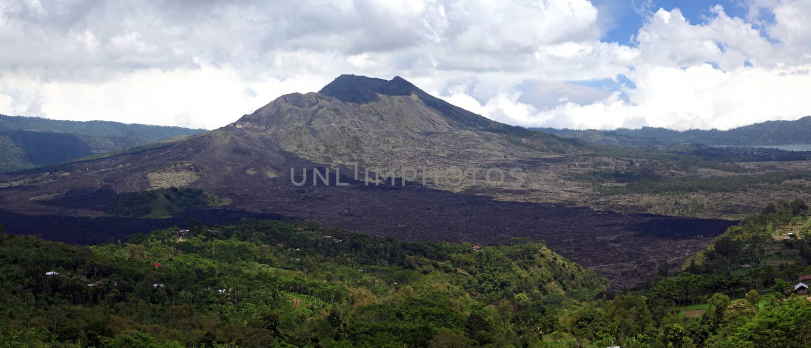 Panorama Batur volcano landscape from Kintamani crater Bali Indonesia