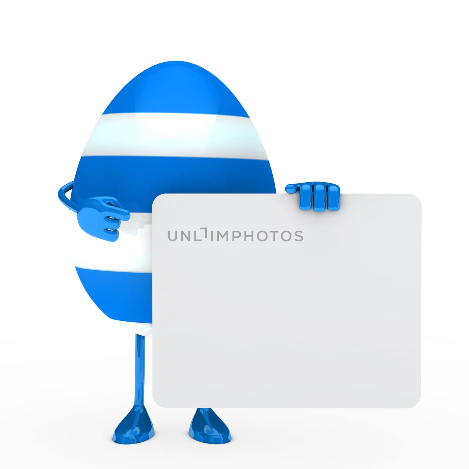 blue easter egg hold a white billboard