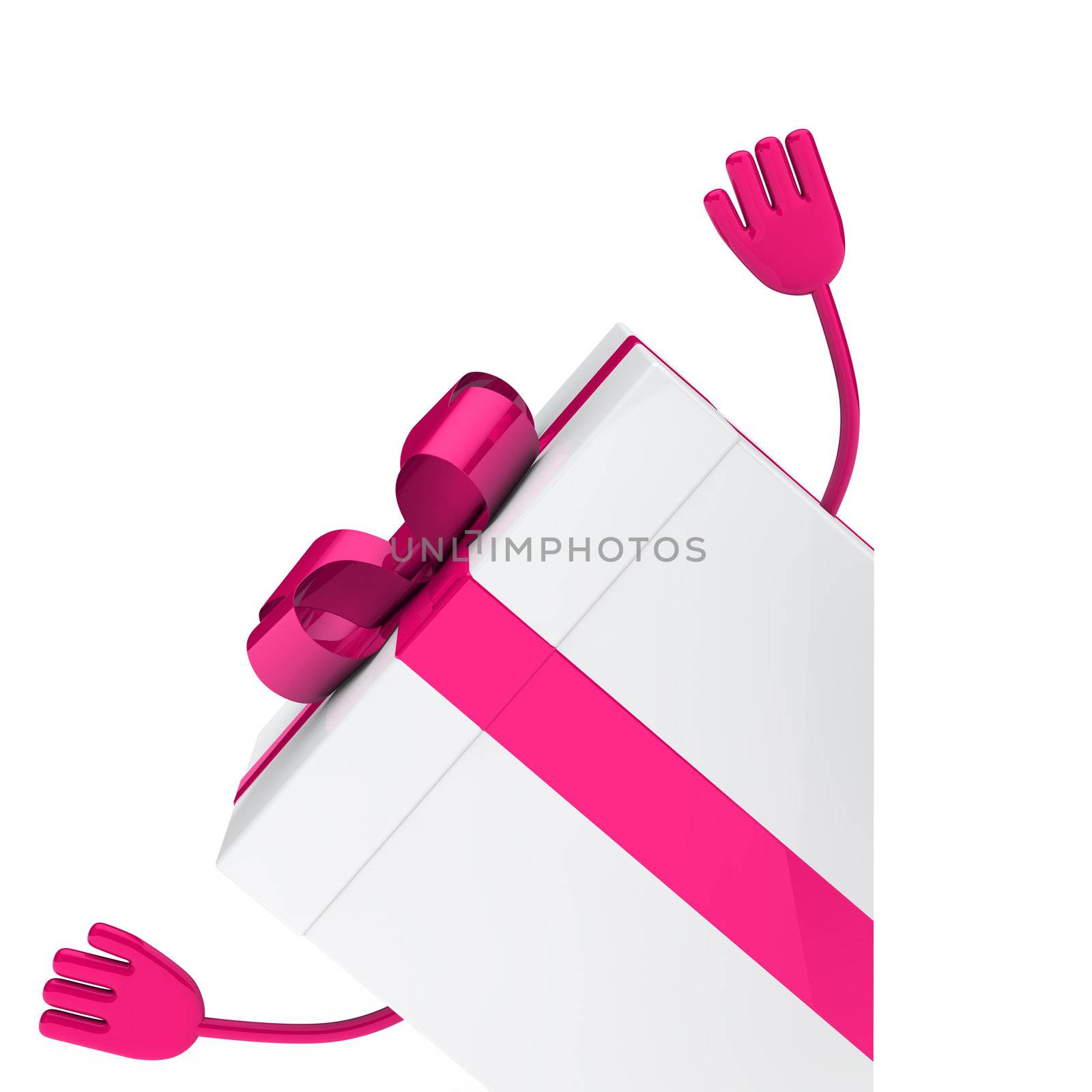 White gift box wave behind a wall