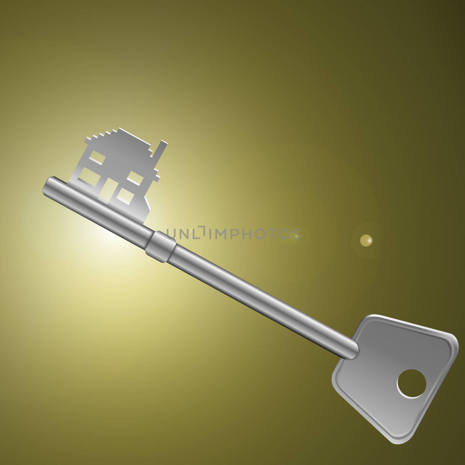 Illustration depicting a single key with a 'home' concept.White background.