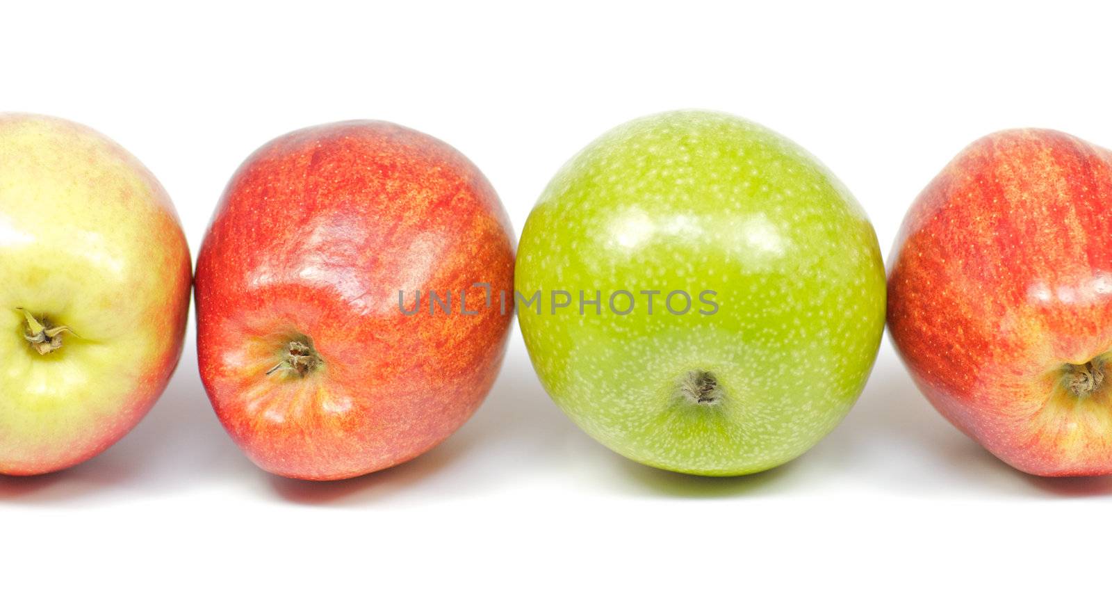 Four delicious apples on white background by zhekos