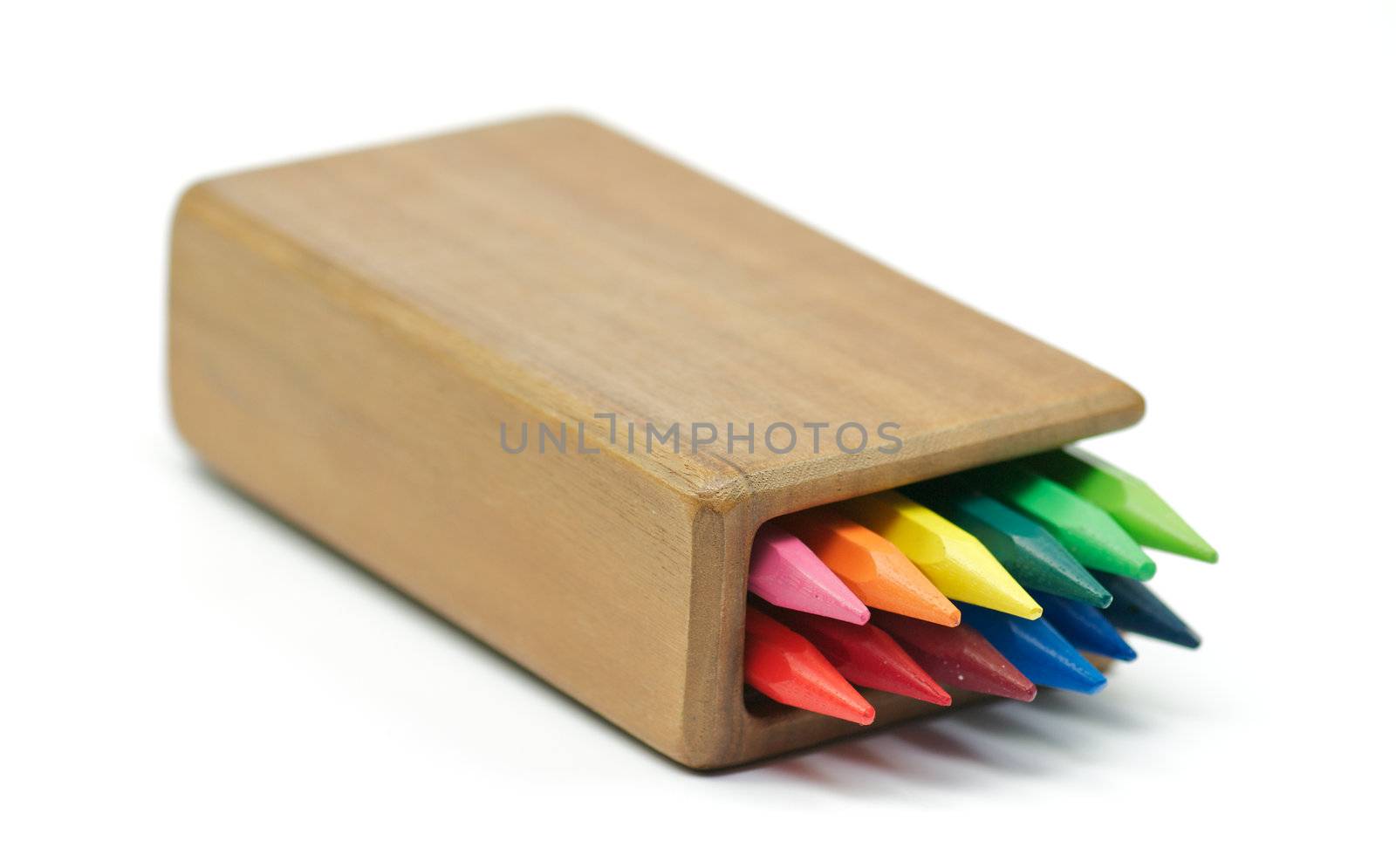 Rainbow Colored pencils in wooden case by zhekos