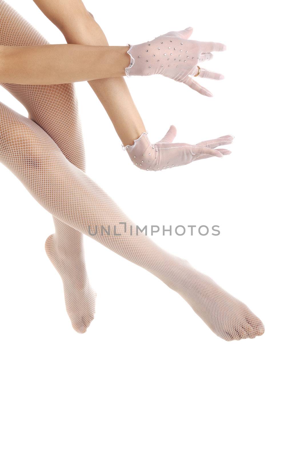 Elegant bridal legs and hands dancing ballet