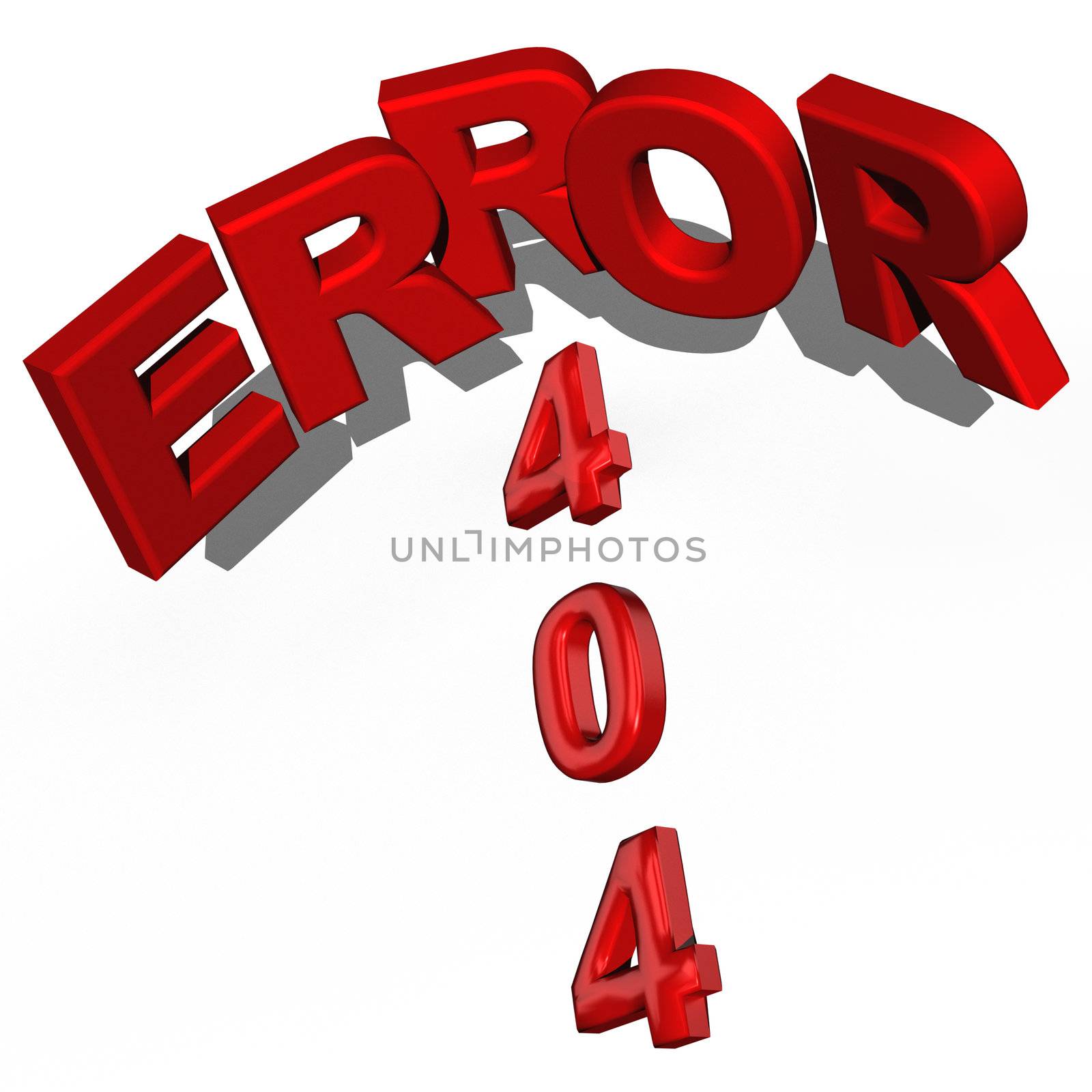Three-dimensional inscription error 404 isolated on the white