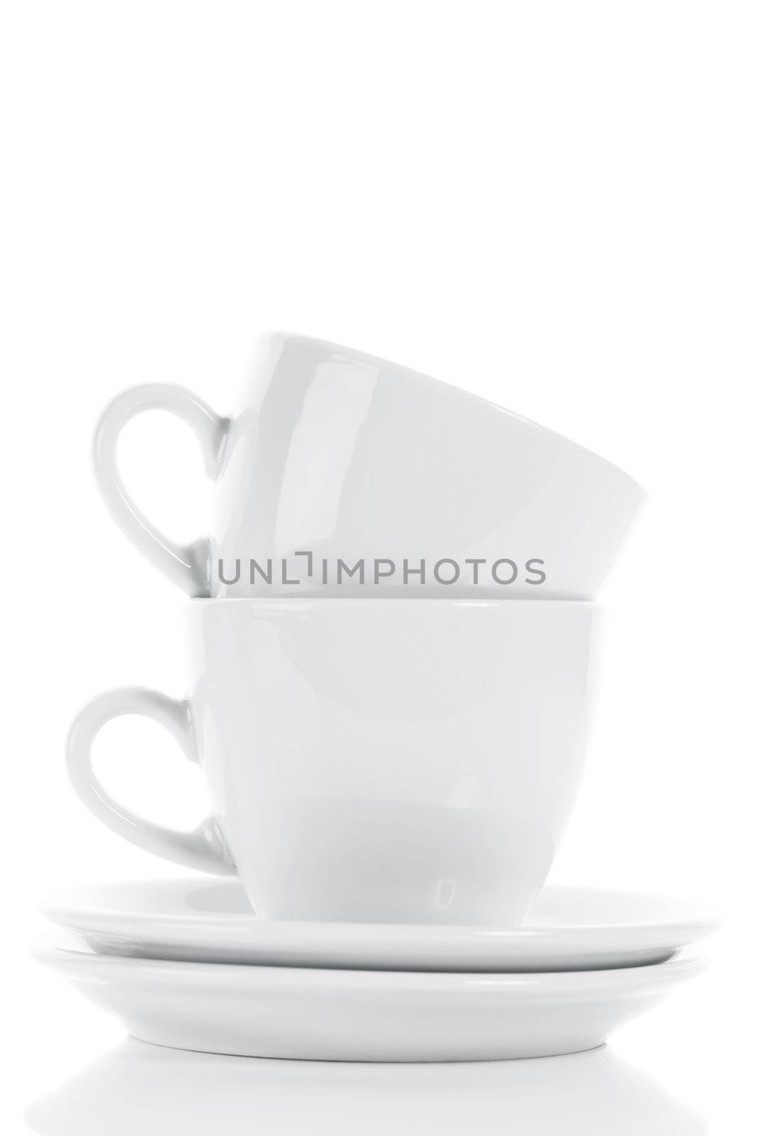 two white stapled coffee cups on white background