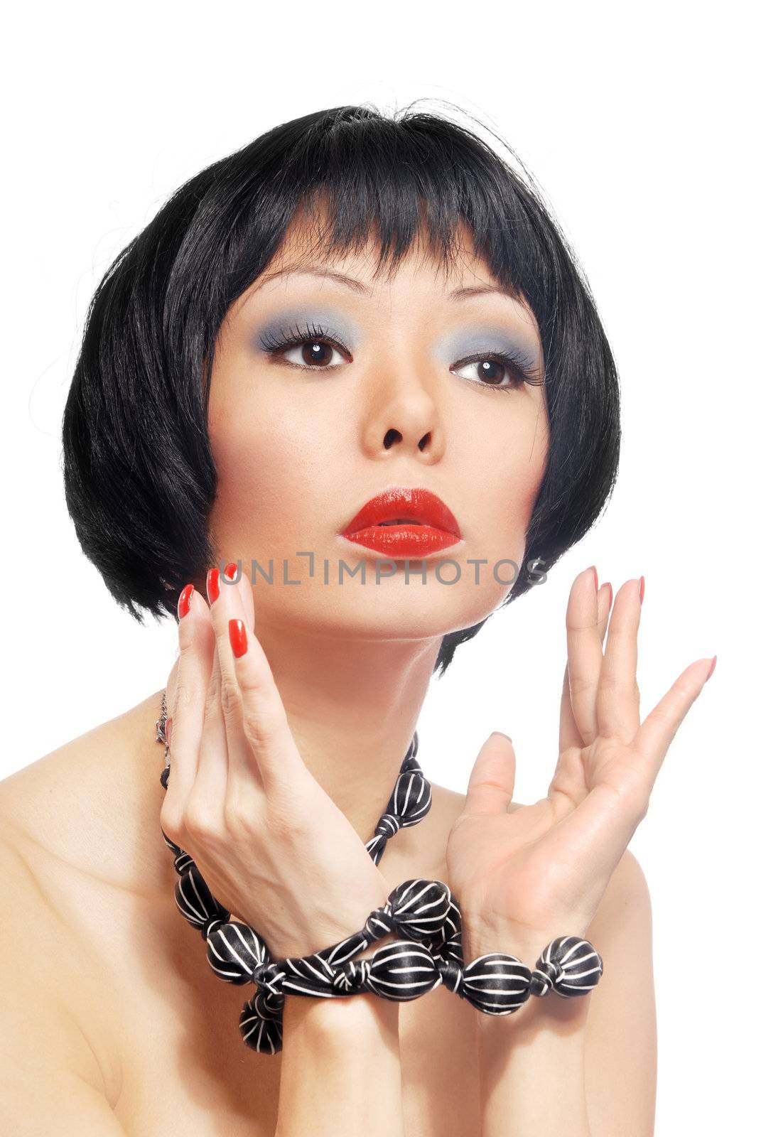 Beauty model with tied hands and stylish make-up