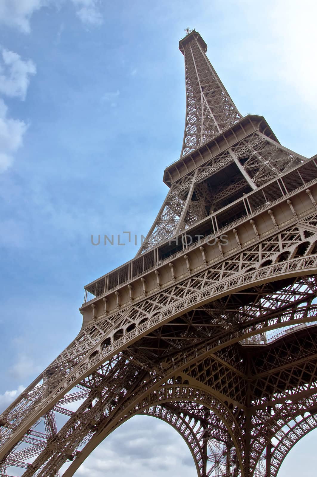 Eiffel Tower. The symbol of Paris and France against the backdrop of clear blue sky. vertical orientation