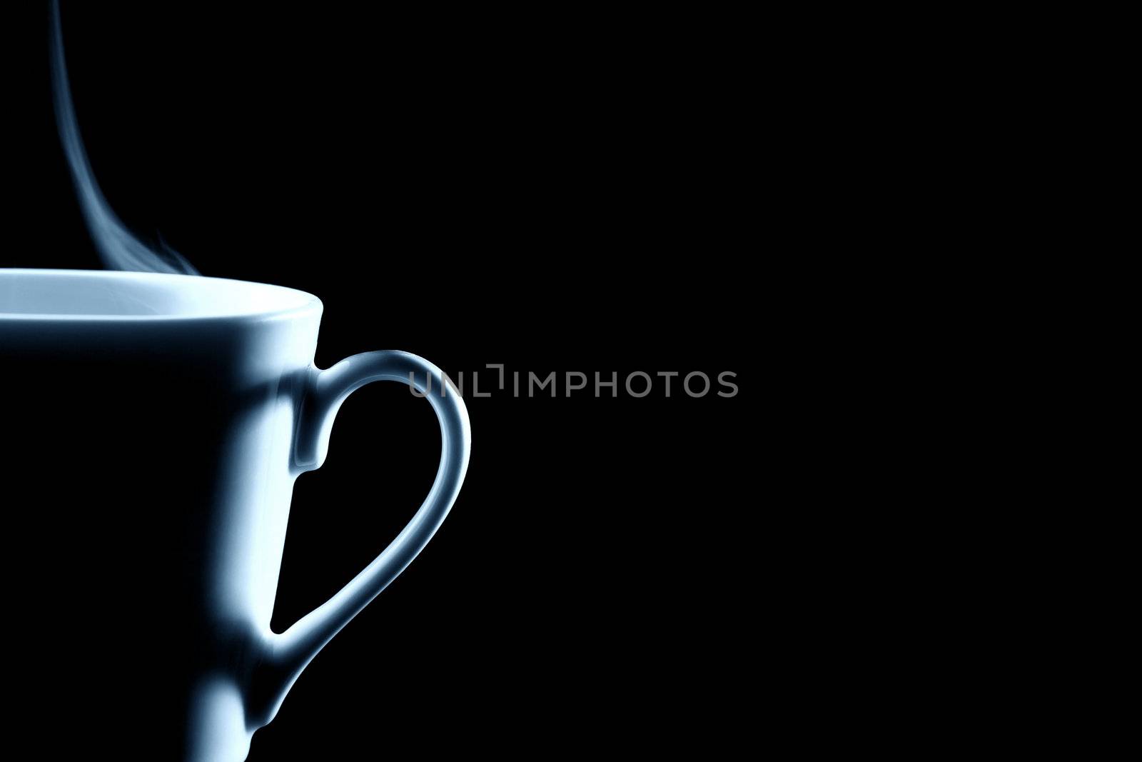 half steaming coffee cup on black by RobStark