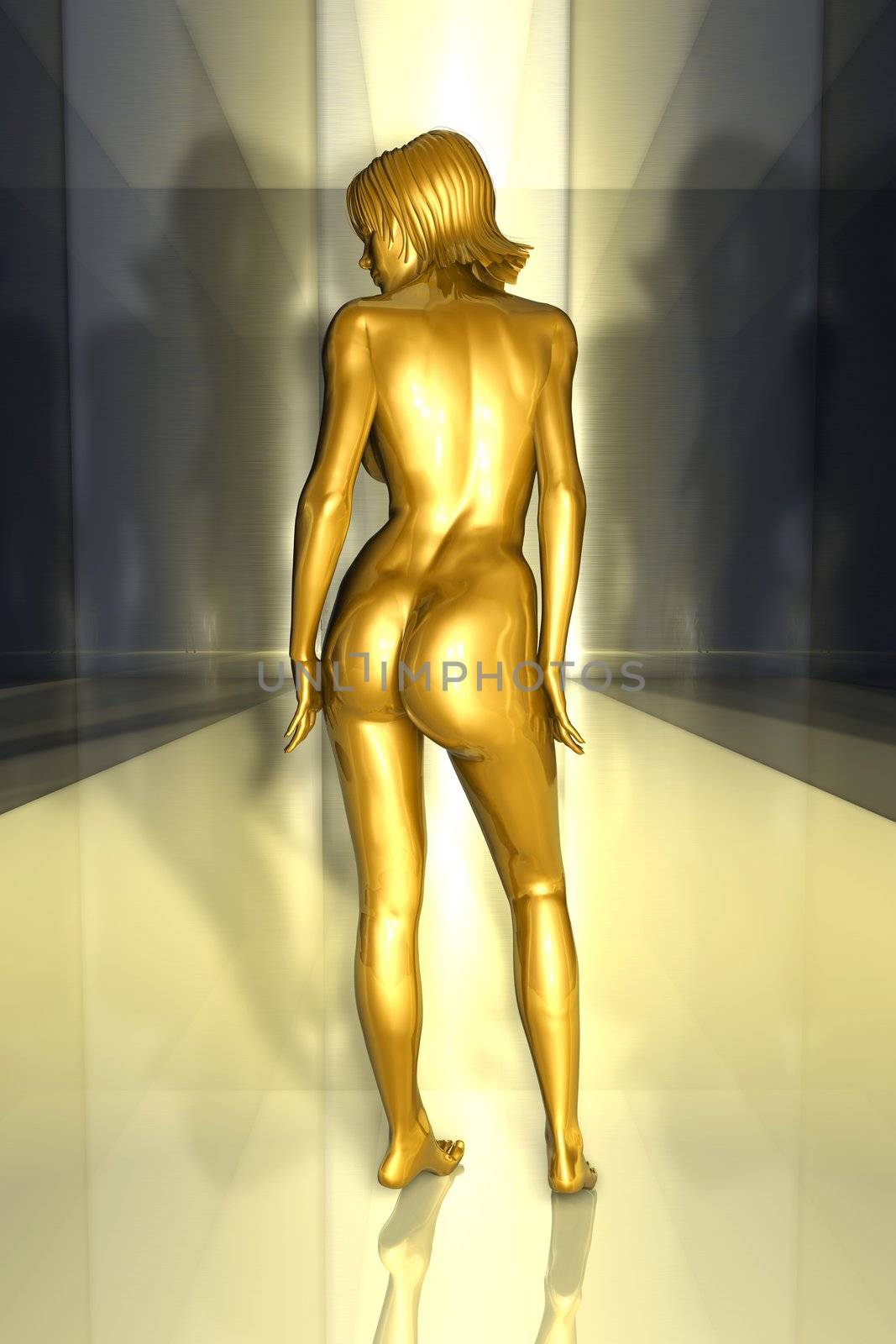 Abstract 3D render. An golden, Android Character.

