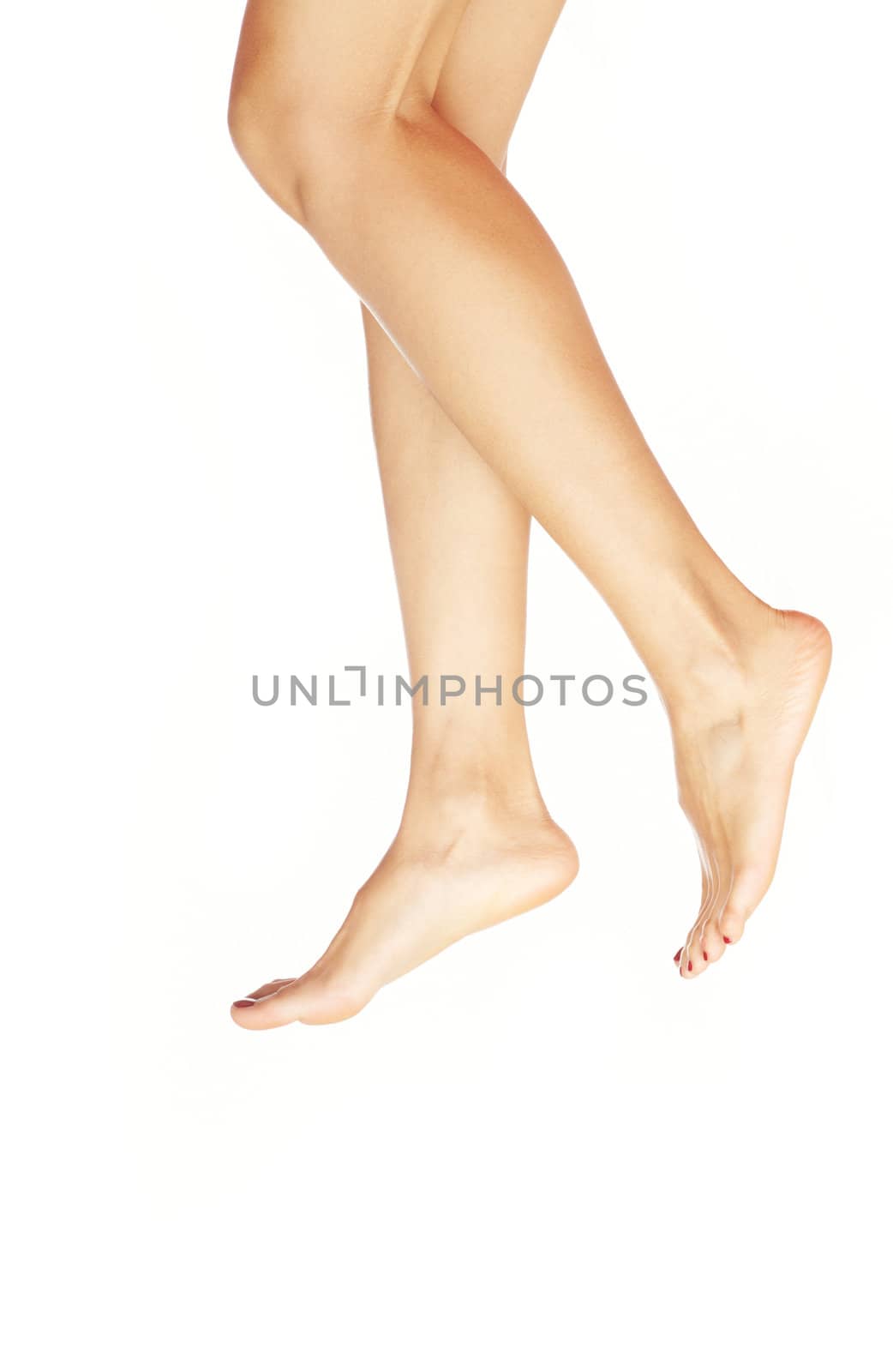 Woman legs with delicate sking on a white background