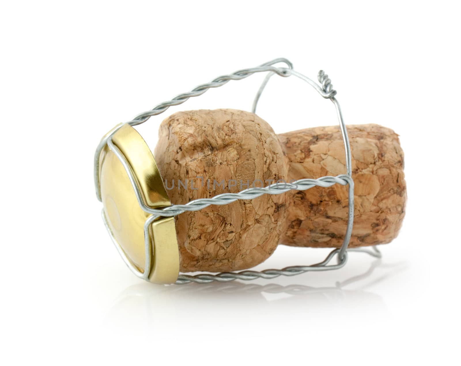  Champagne cork isolated on white background.